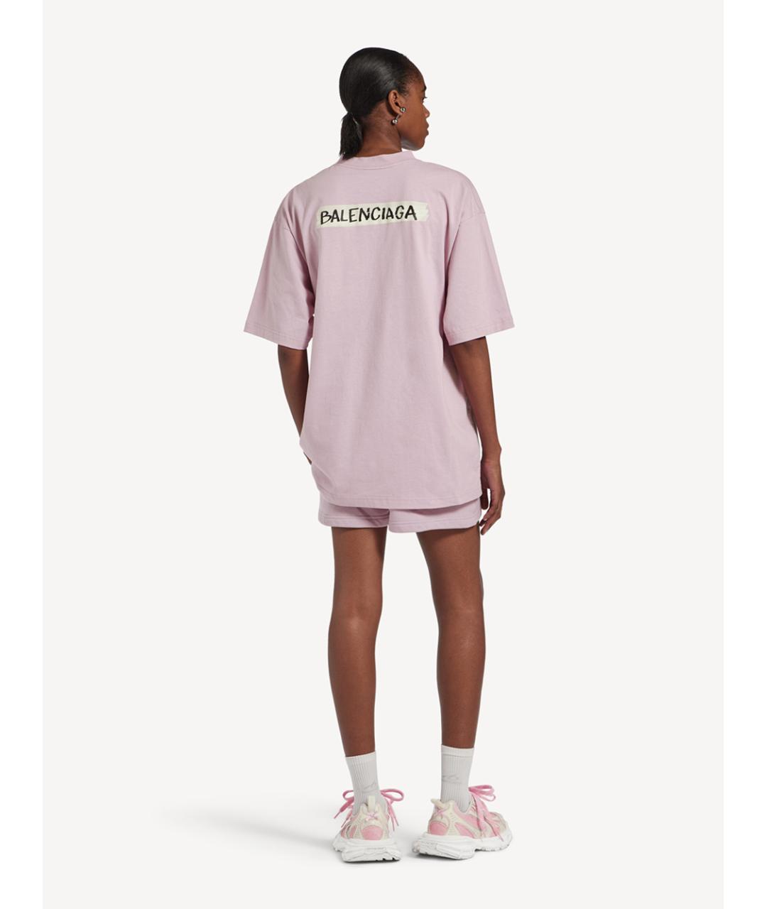 BALENCIAGA Розовая хлопковая футболка, фото 4