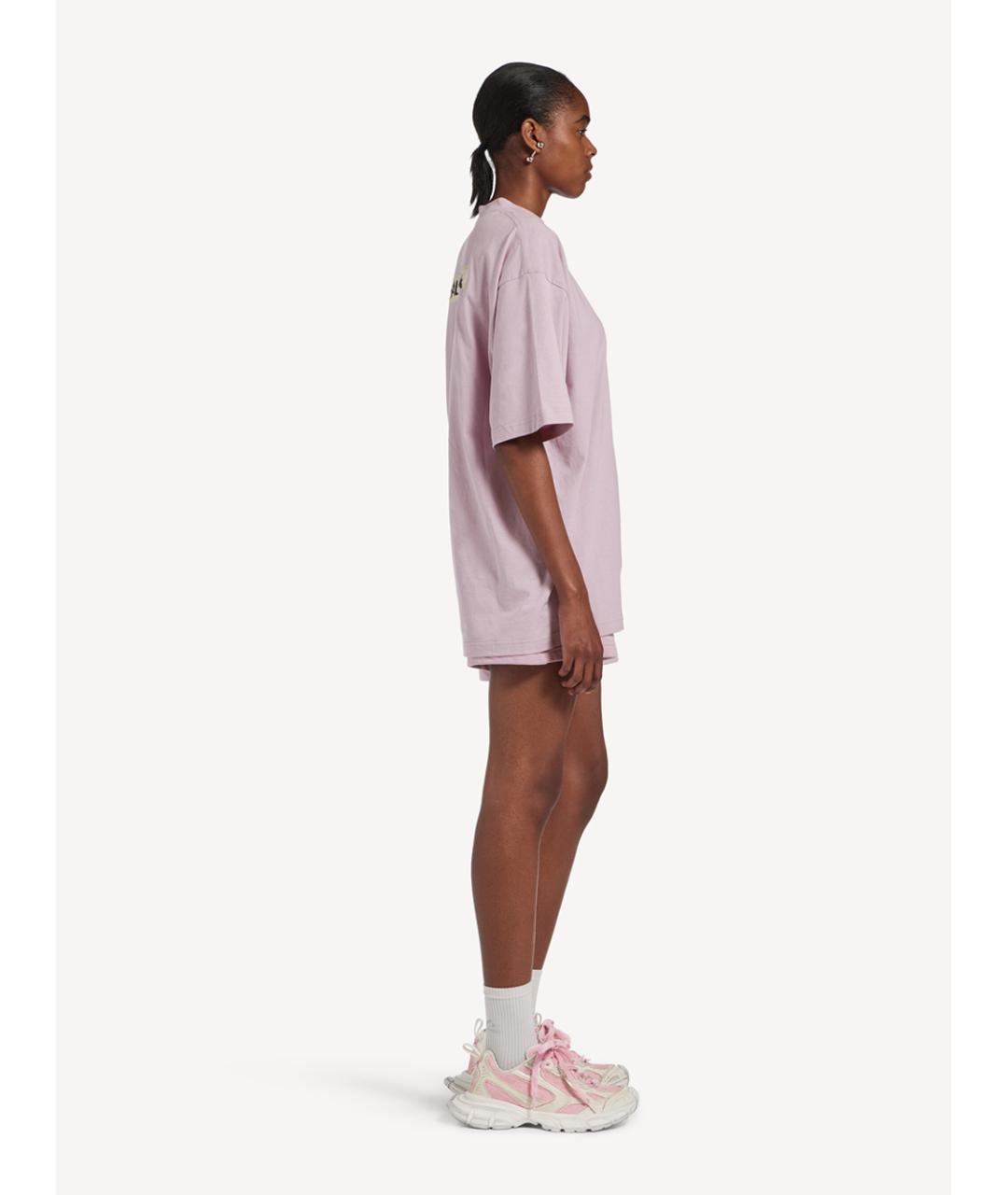 BALENCIAGA Розовая хлопковая футболка, фото 3