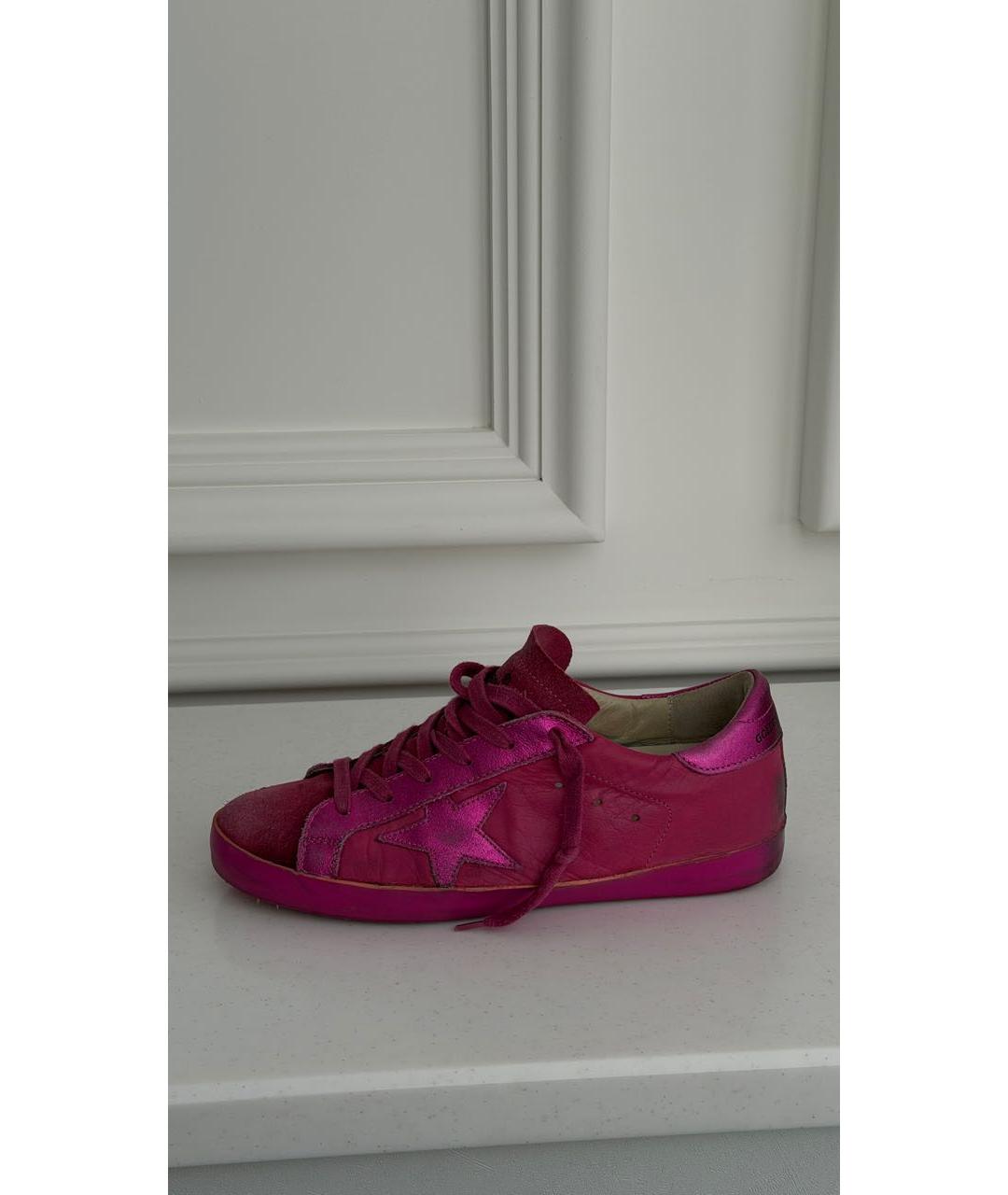 GOLDEN GOOSE Фуксия кожаные кеды, фото 7