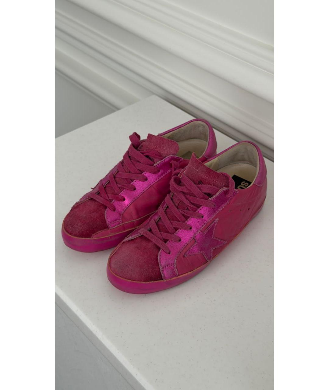 GOLDEN GOOSE Фуксия кожаные кеды, фото 5