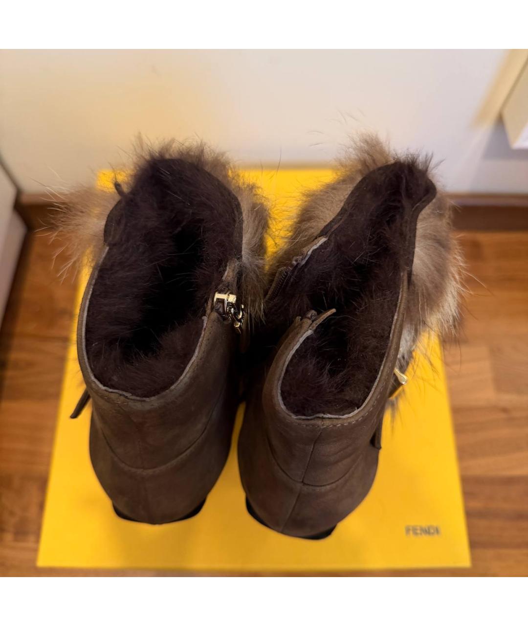 FENDI Коричневые нубуковые ботильоны, фото 3
