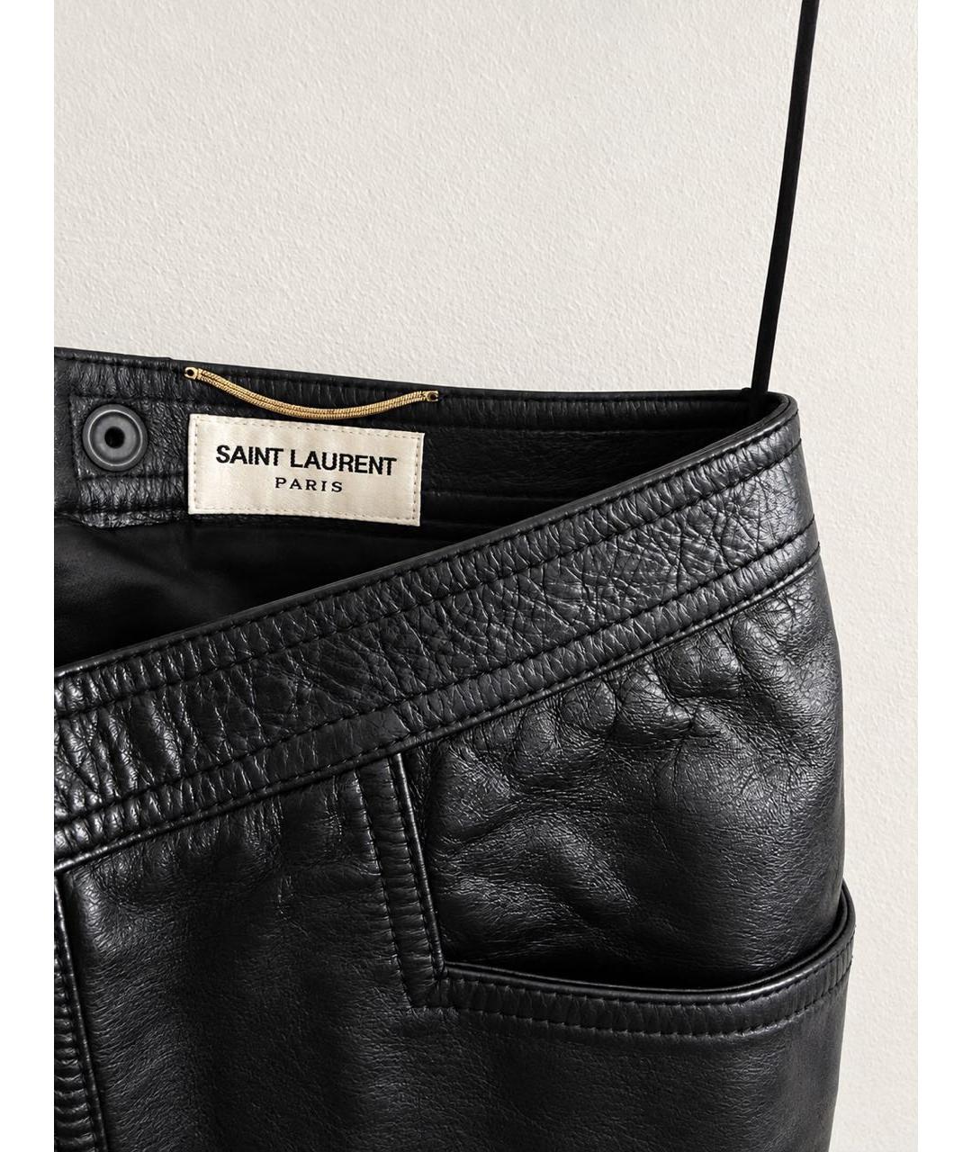 SAINT LAURENT Черная кожаная юбка мини, фото 3