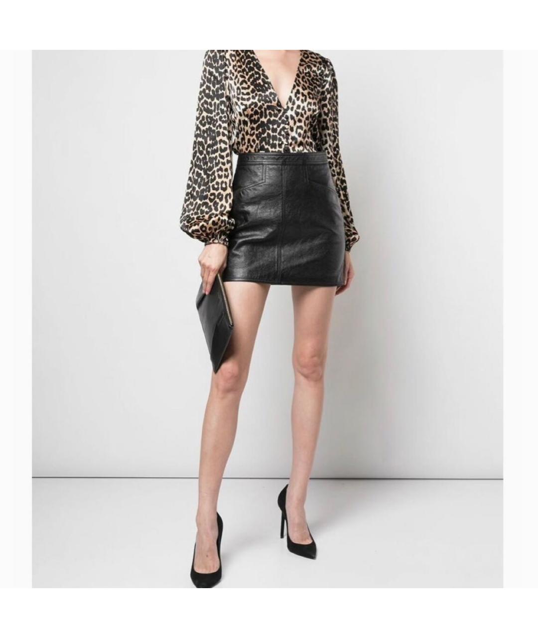 SAINT LAURENT Черная кожаная юбка мини, фото 5