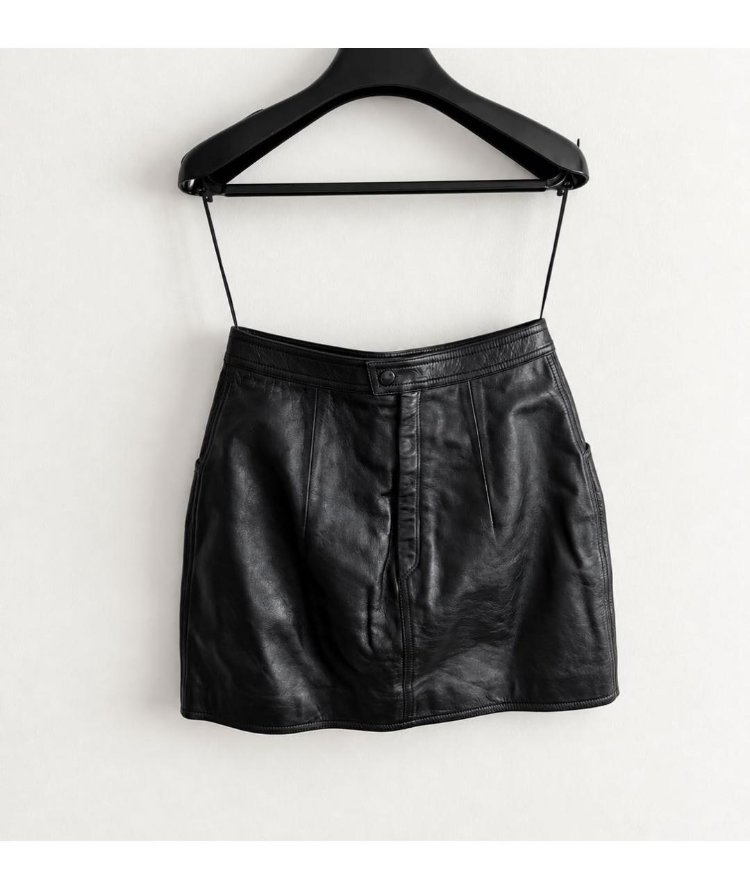 SAINT LAURENT Черная кожаная юбка мини, фото 2