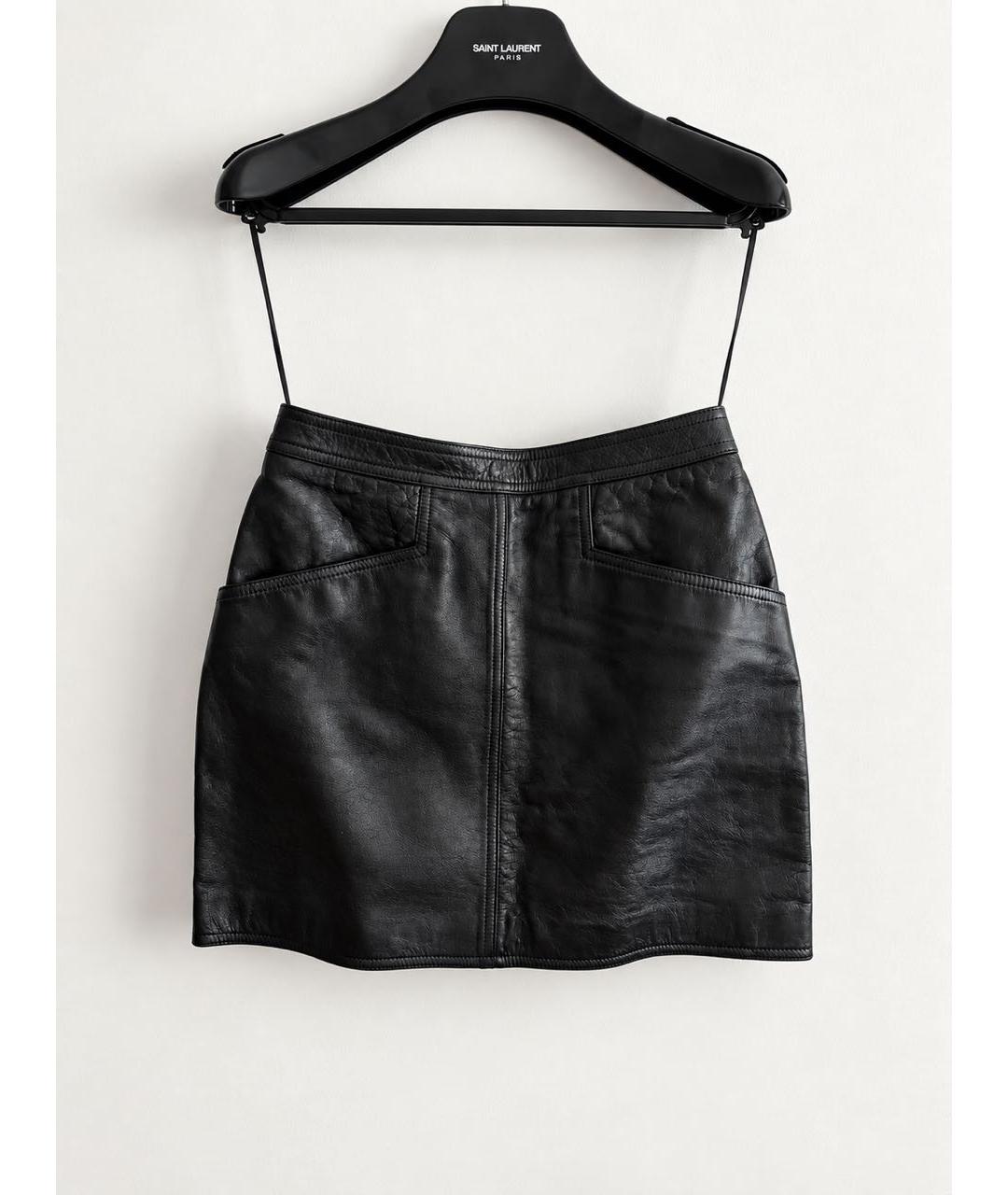 SAINT LAURENT Черная кожаная юбка мини, фото 6