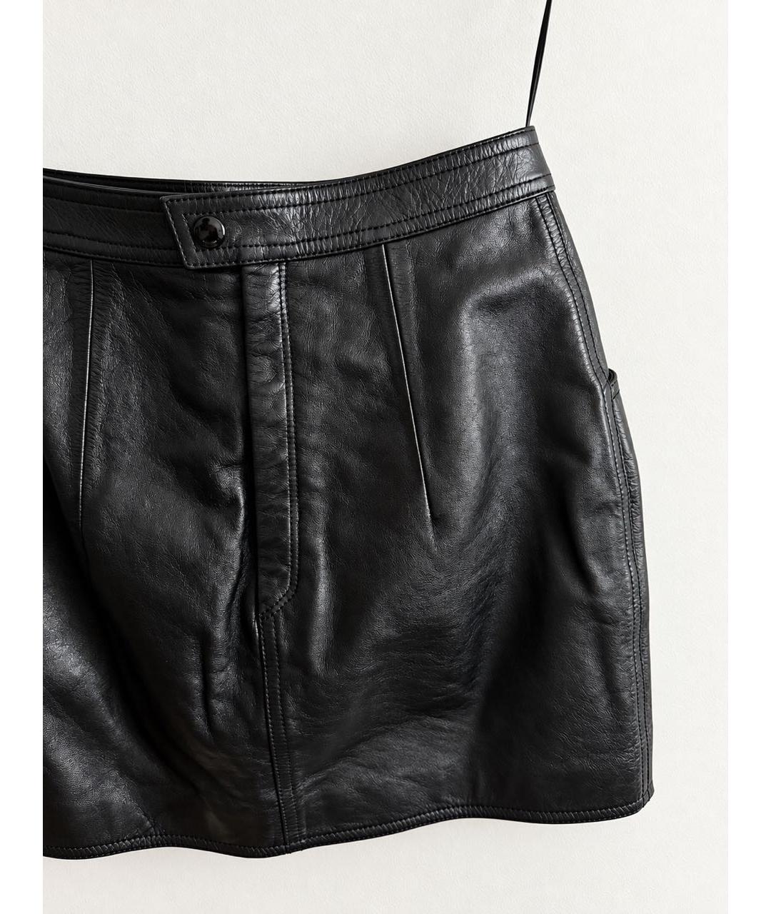 SAINT LAURENT Черная кожаная юбка мини, фото 4