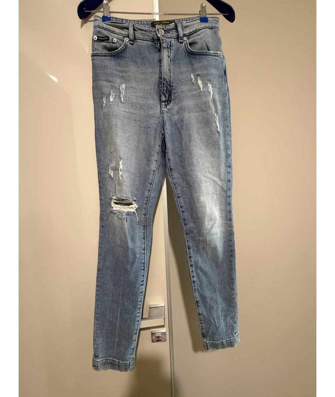 DOLCE&GABBANA Голубые хлопко-эластановые джинсы слим, фото 6