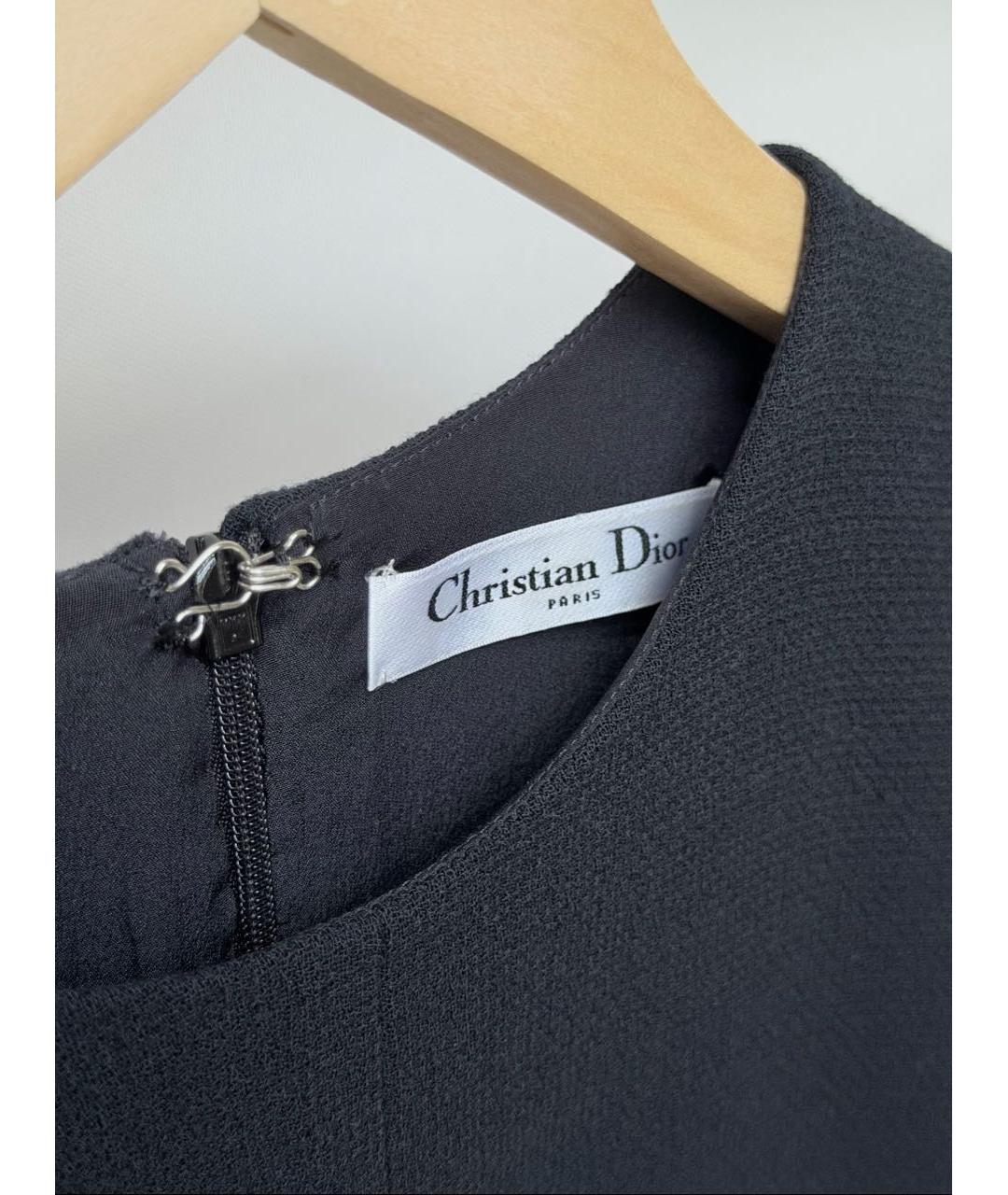 CHRISTIAN DIOR Темно-синее шерстяное повседневное платье, фото 4