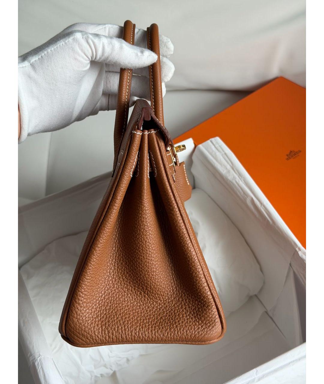 HERMES Коричневая кожаная сумка с короткими ручками, фото 6