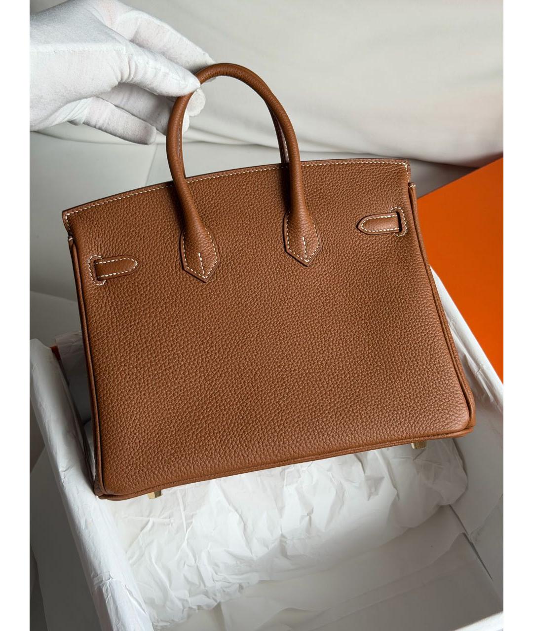 HERMES Коричневая кожаная сумка с короткими ручками, фото 5