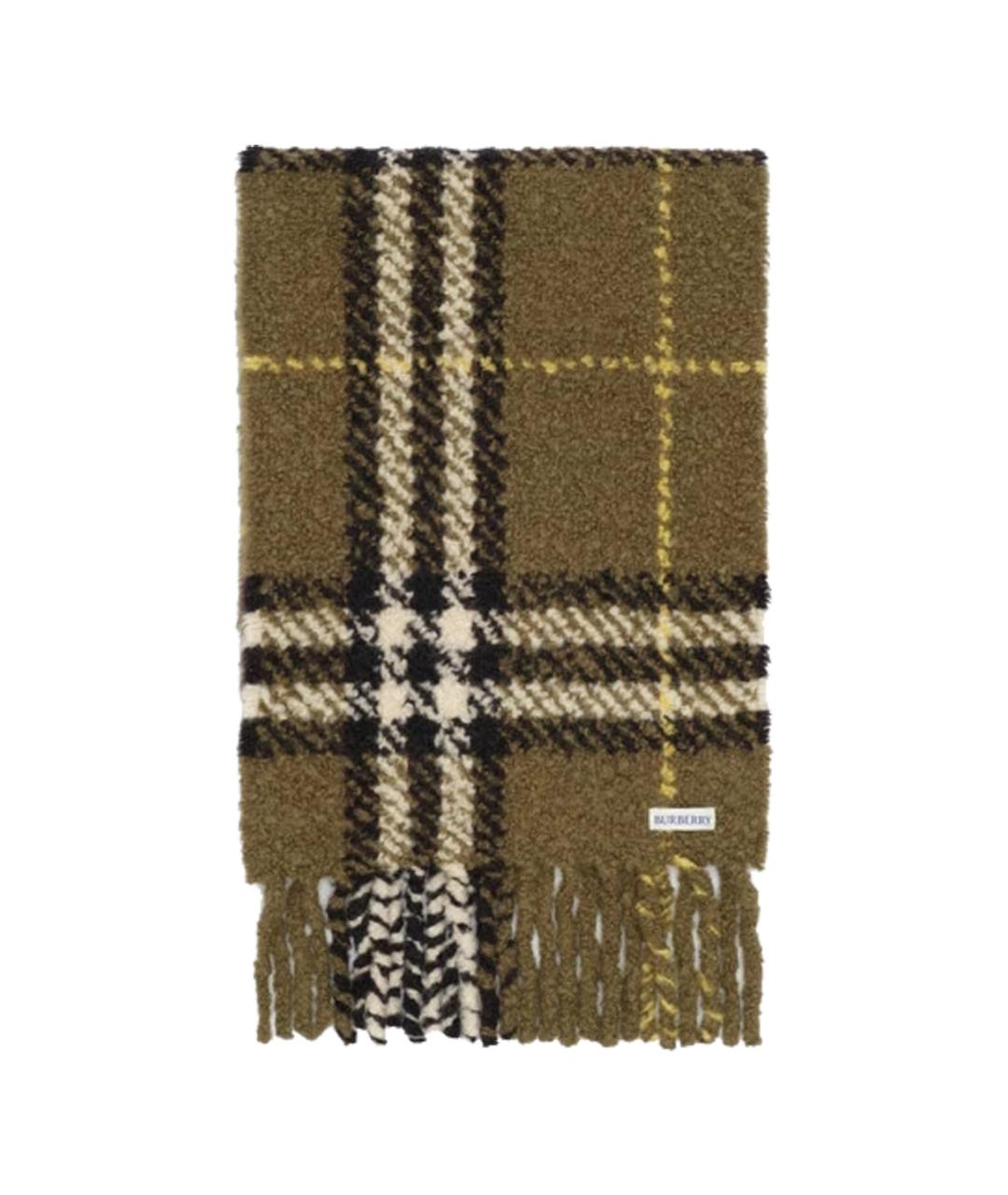 BURBERRY Зеленый шерстяной шарф, фото 2