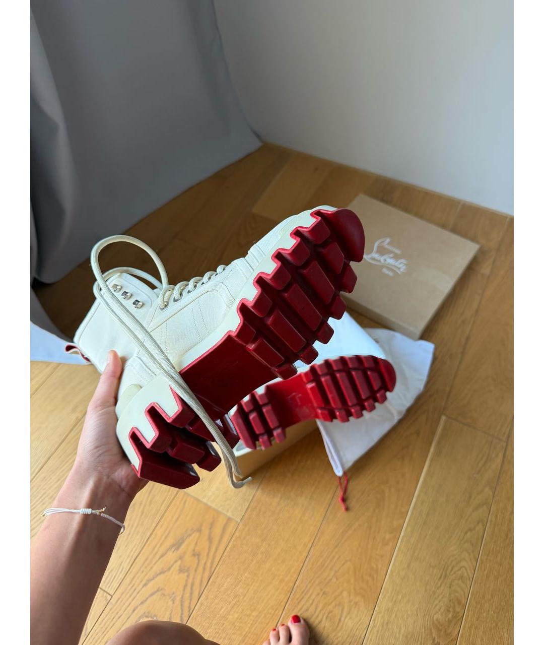 CHRISTIAN LOUBOUTIN Бежевые текстильные ботинки, фото 7