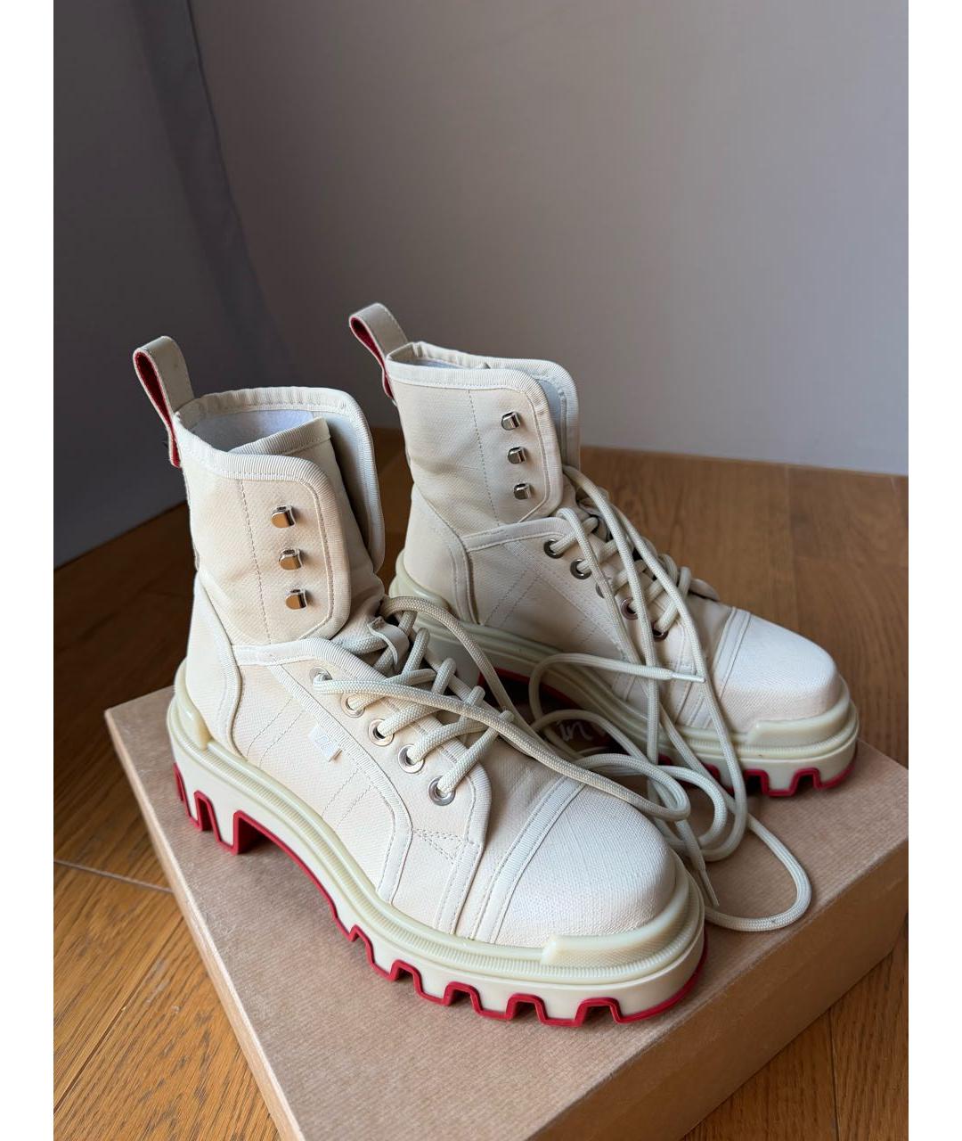 CHRISTIAN LOUBOUTIN Бежевые текстильные ботинки, фото 3