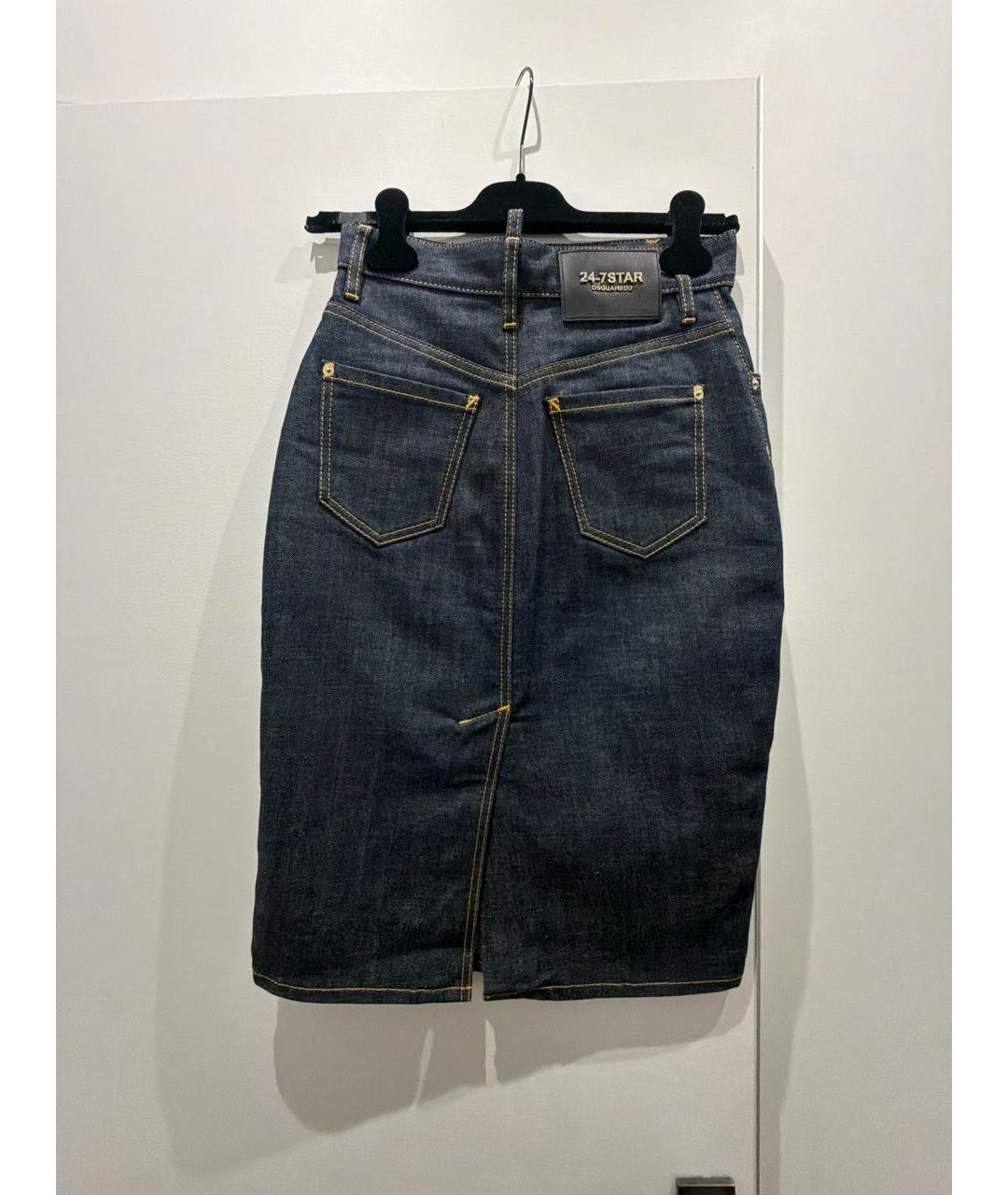 DSQUARED2 Темно-синяя деним юбка миди, фото 2
