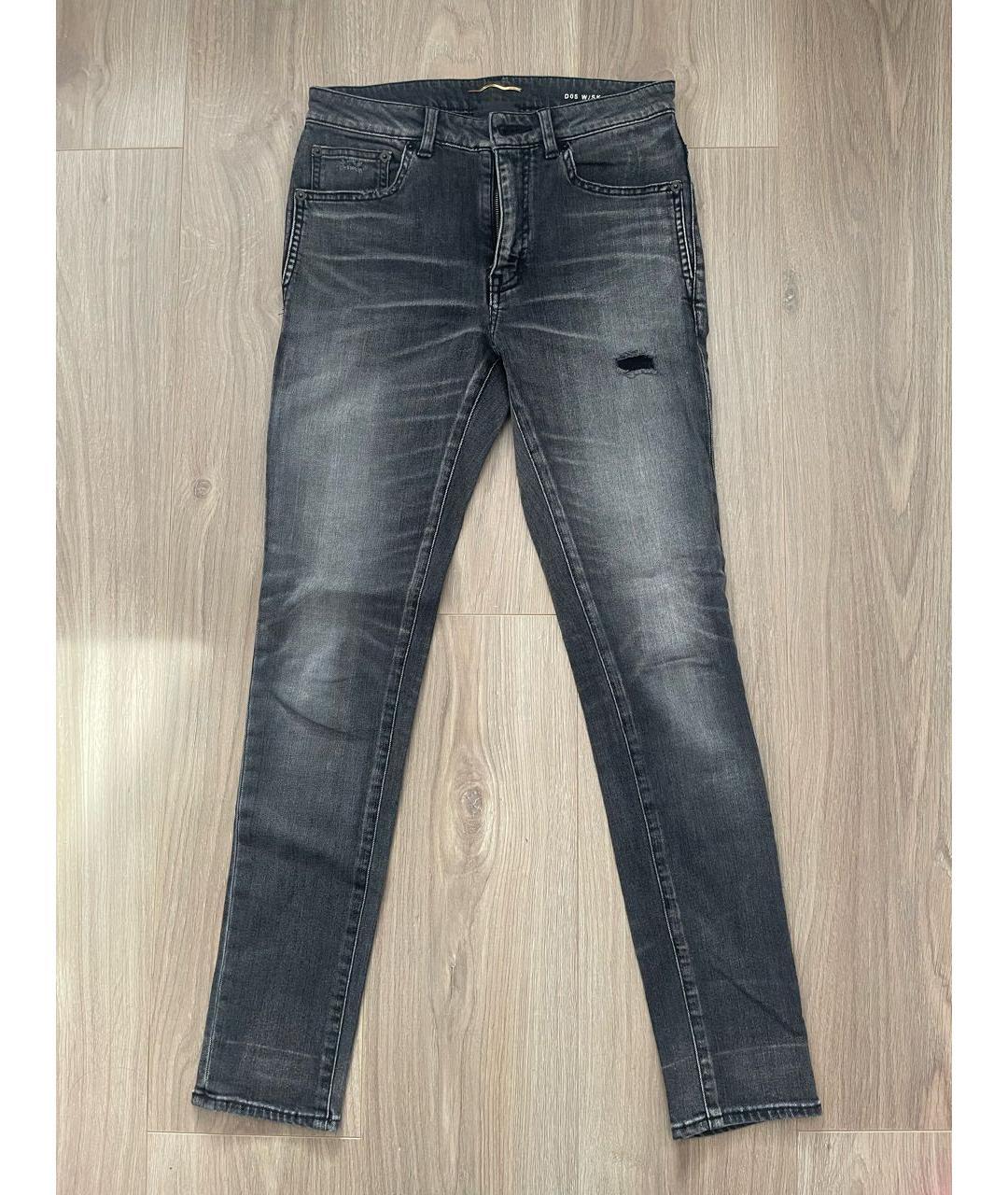 SAINT LAURENT Антрацитовые хлопковые джинсы слим, фото 4