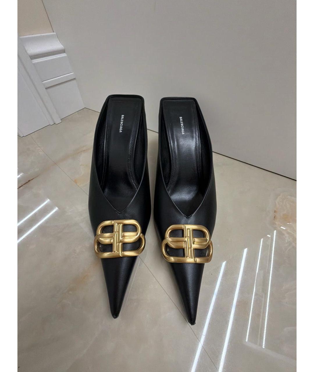 BALENCIAGA Черные кожаные мюли, фото 2