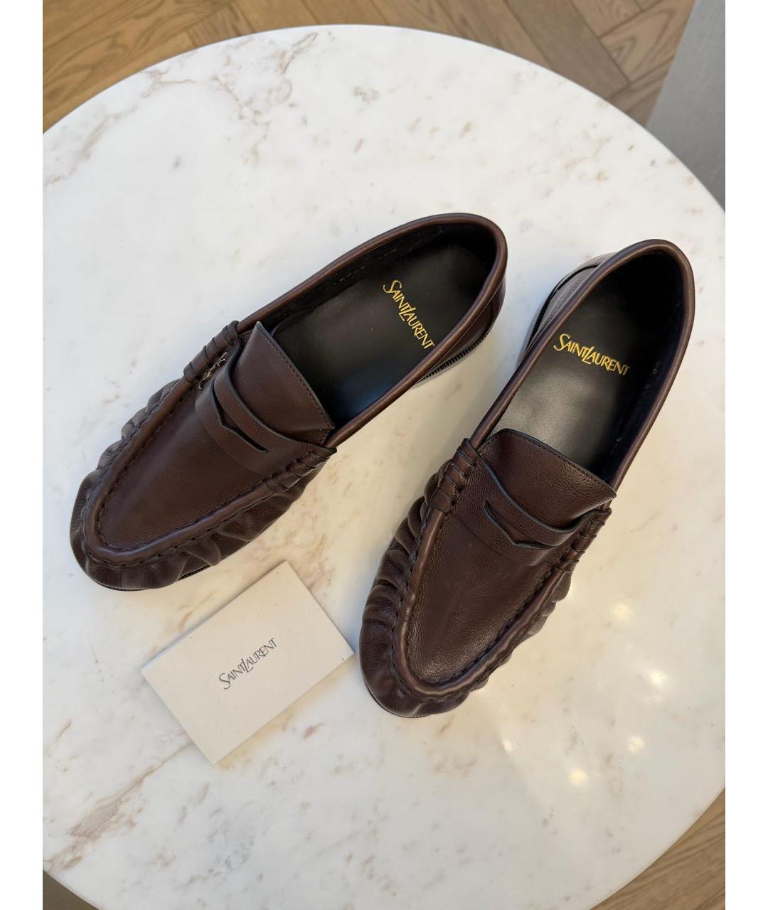 SAINT LAURENT Коричневые кожаные лоферы, фото 2