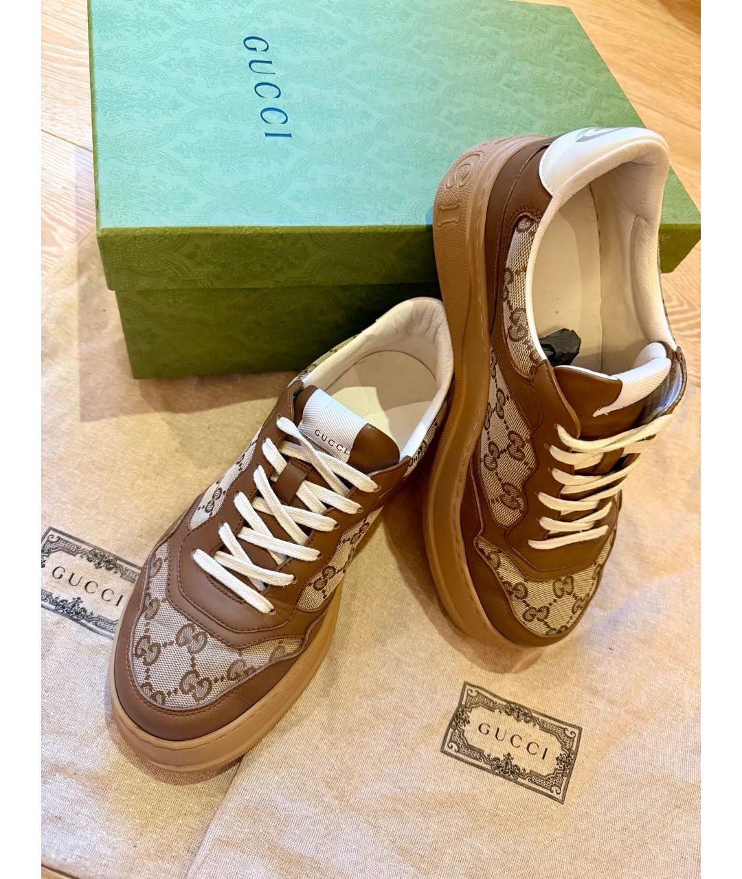 GUCCI Коричневые кожаные кеды, фото 4