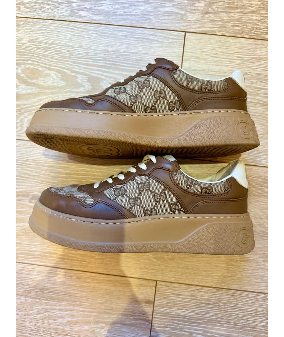 GUCCI Коричневые кожаные кеды, фото 8