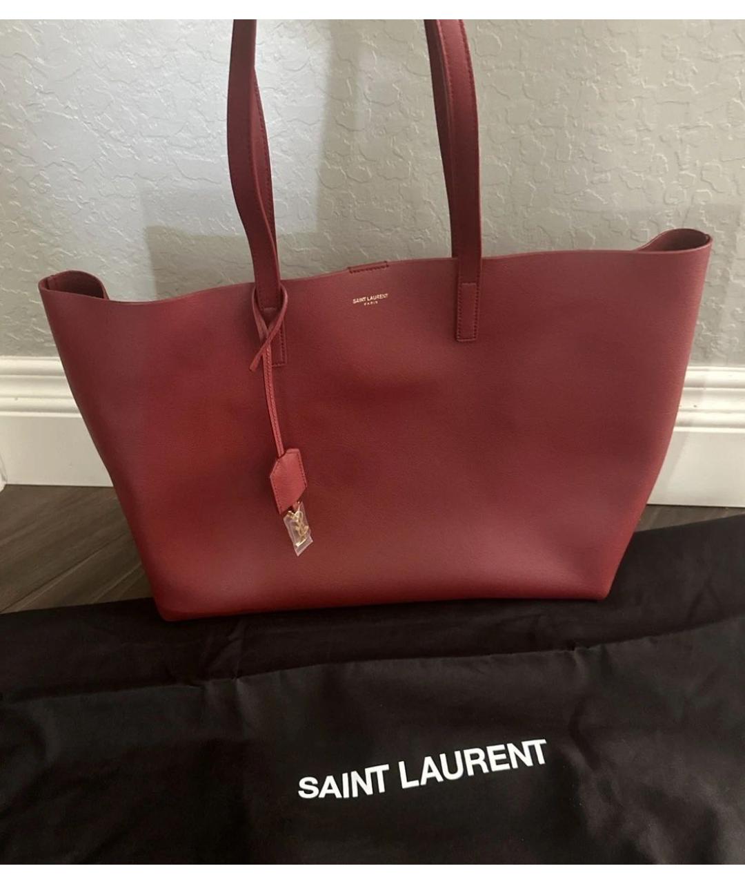 SAINT LAURENT Коричневая кожаная сумка тоут, фото 3