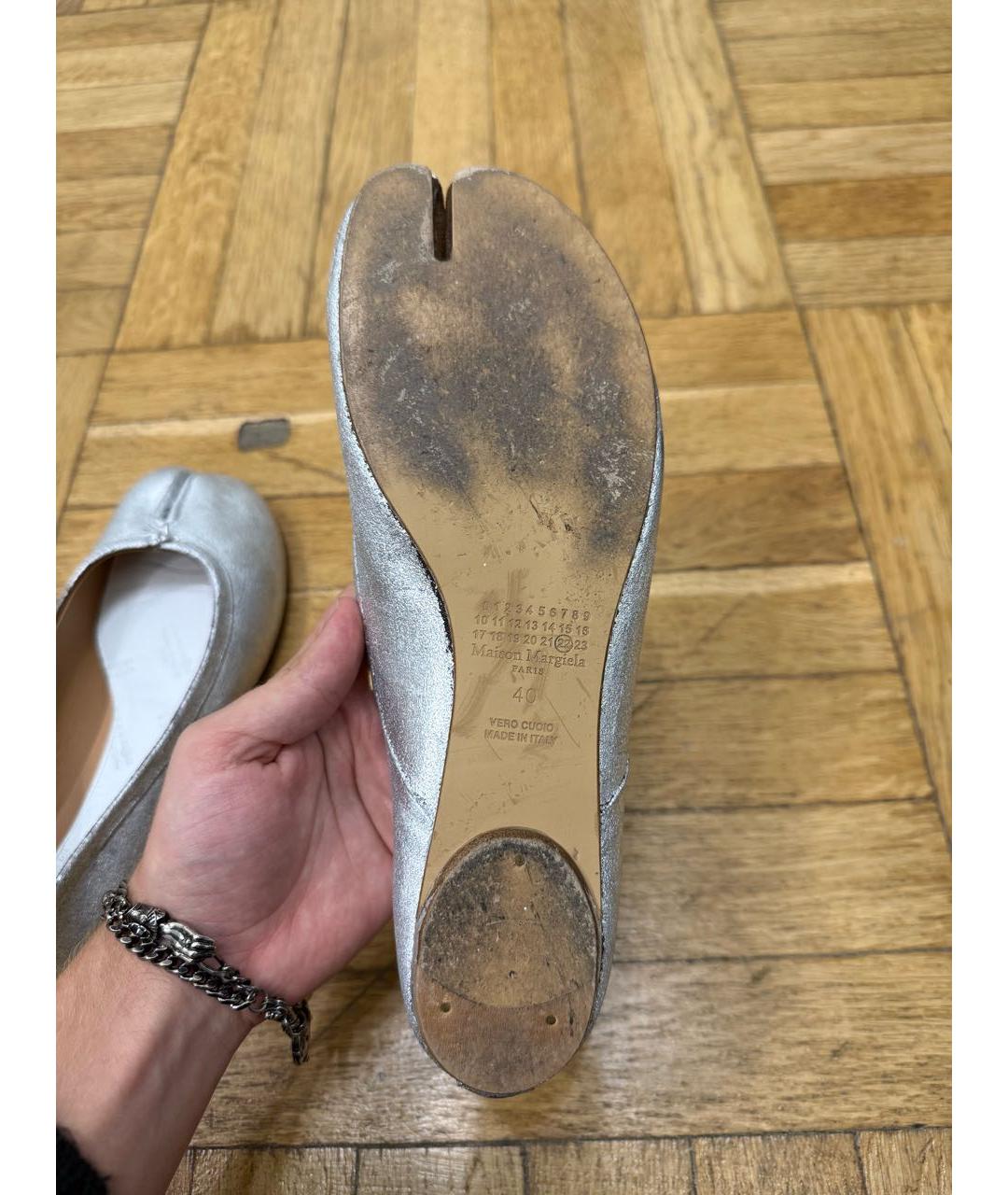 MAISON MARGIELA Серебряные кожаные балетки, фото 6