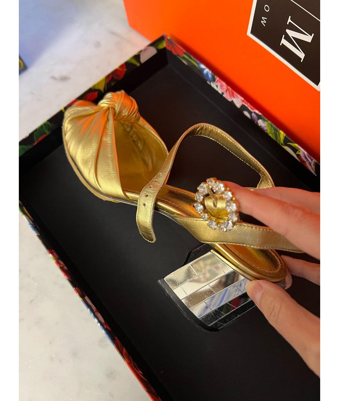 DOLCE&GABBANA Золотые кожаные босоножки, фото 6