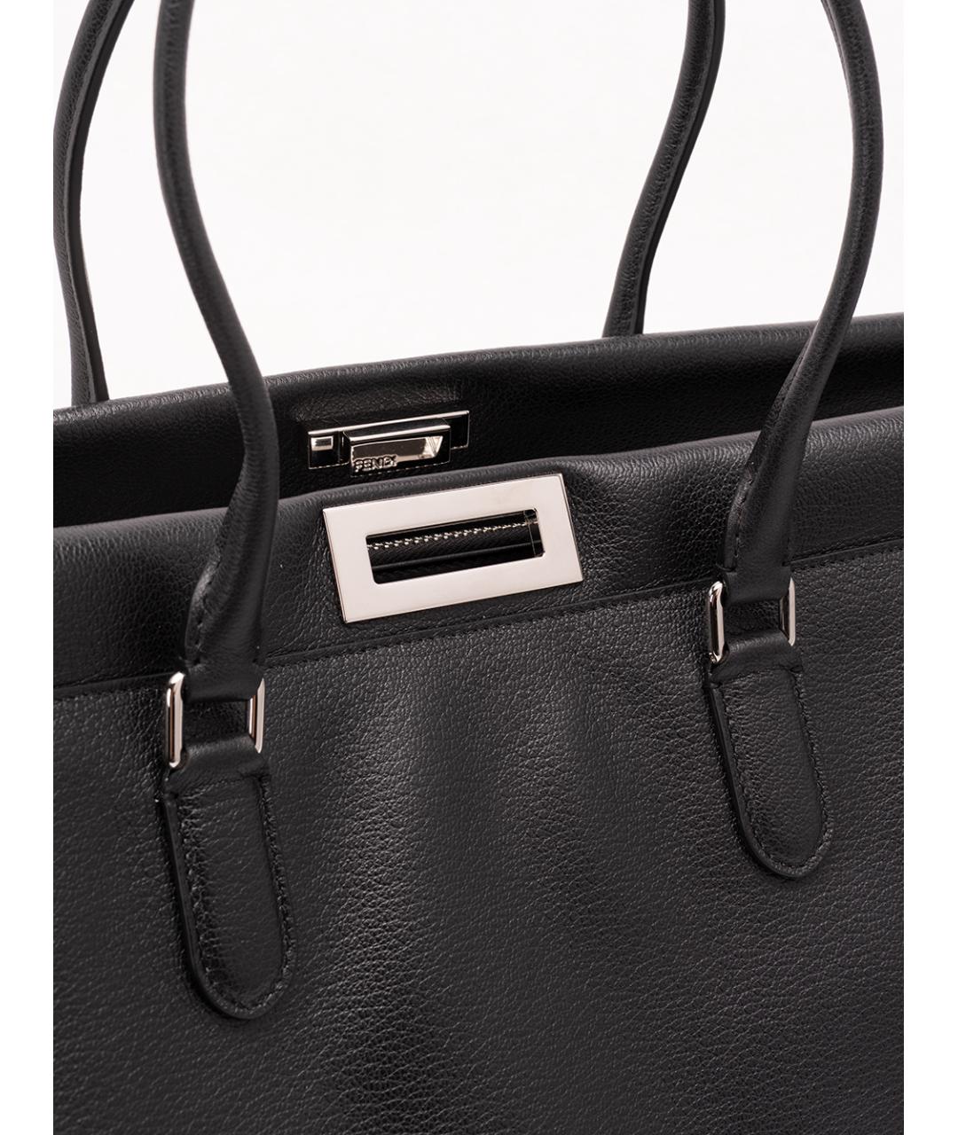 FENDI Черная кожаная сумка тоут, фото 4
