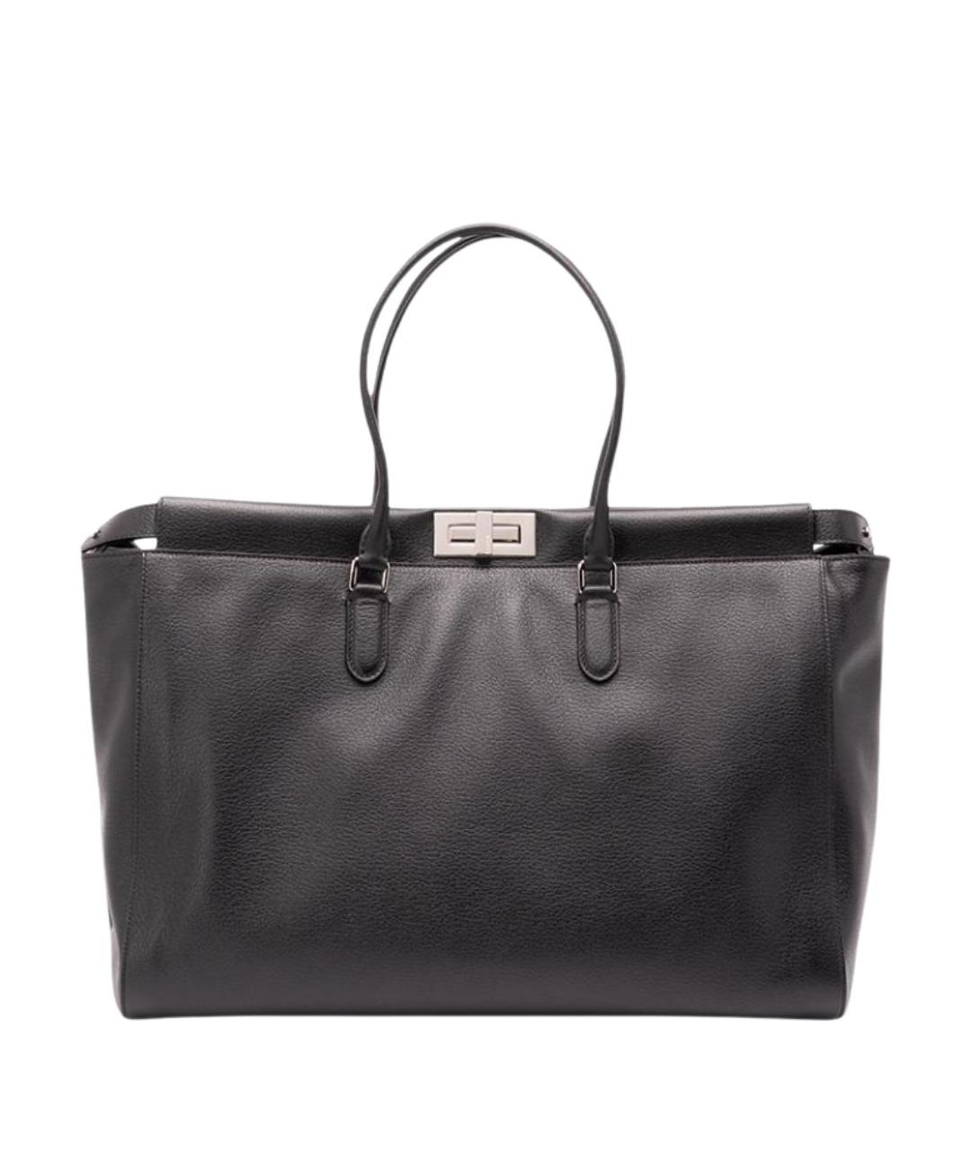 FENDI Черная кожаная сумка тоут, фото 1