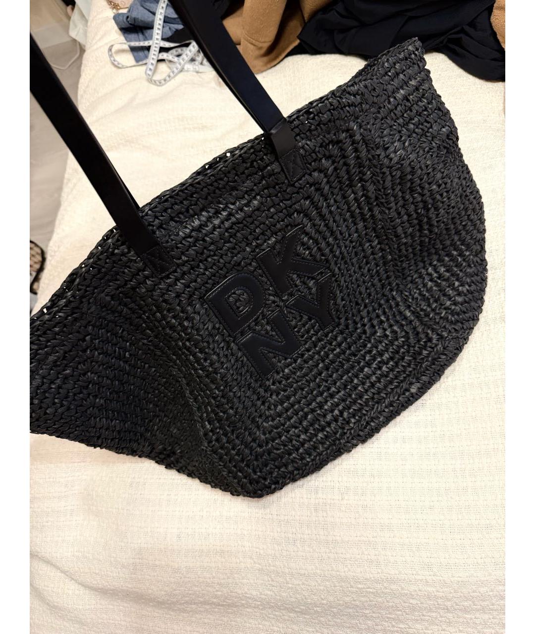 DKNY Черная рафиевая пляжная сумка, фото 4