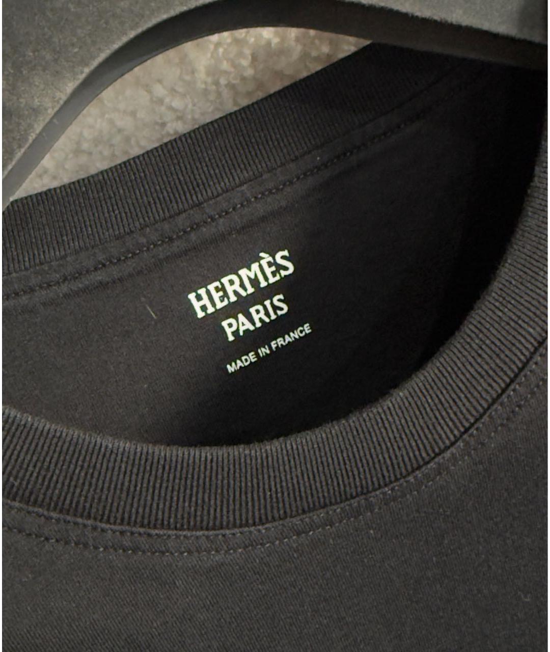 HERMES Черная хлопковая футболка, фото 6