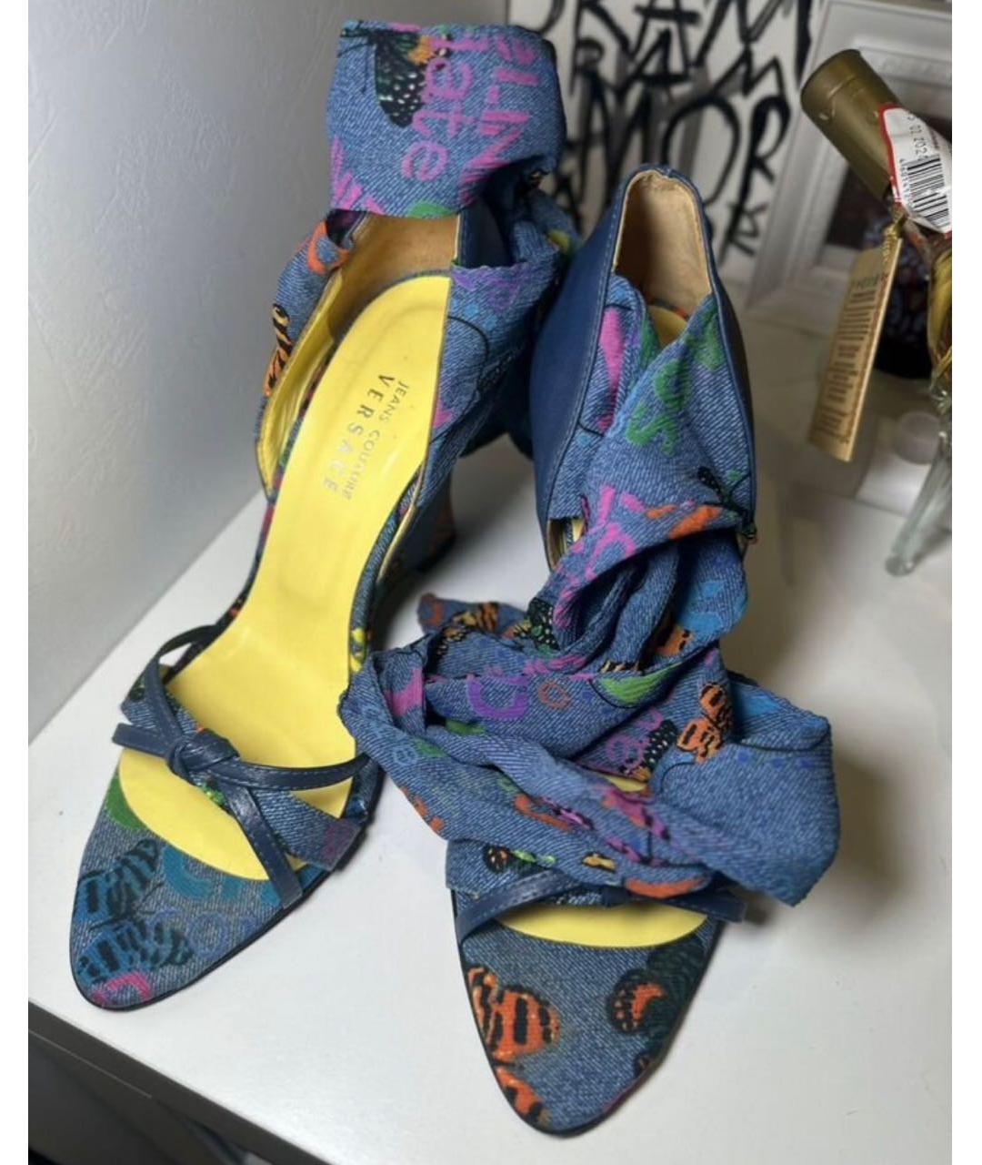 VERSACE JEANS COUTURE Синие текстильные босоножки, фото 2