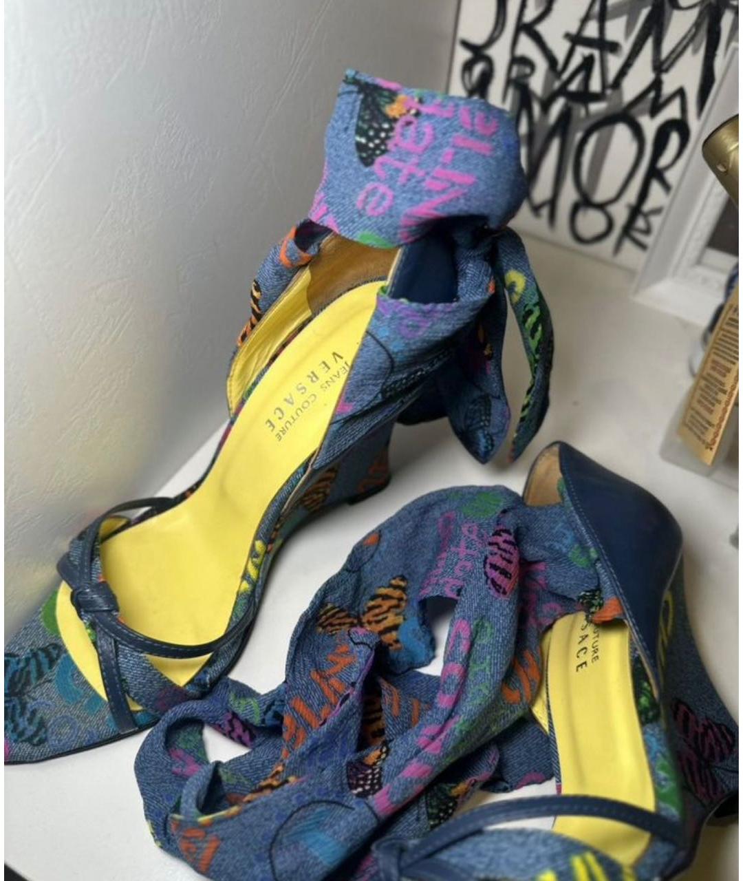 VERSACE JEANS COUTURE Синие текстильные босоножки, фото 6