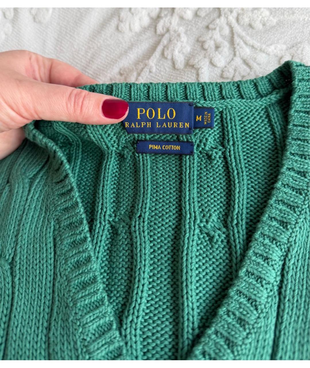 POLO RALPH LAUREN Зеленый хлопковый джемпер / свитер, фото 2