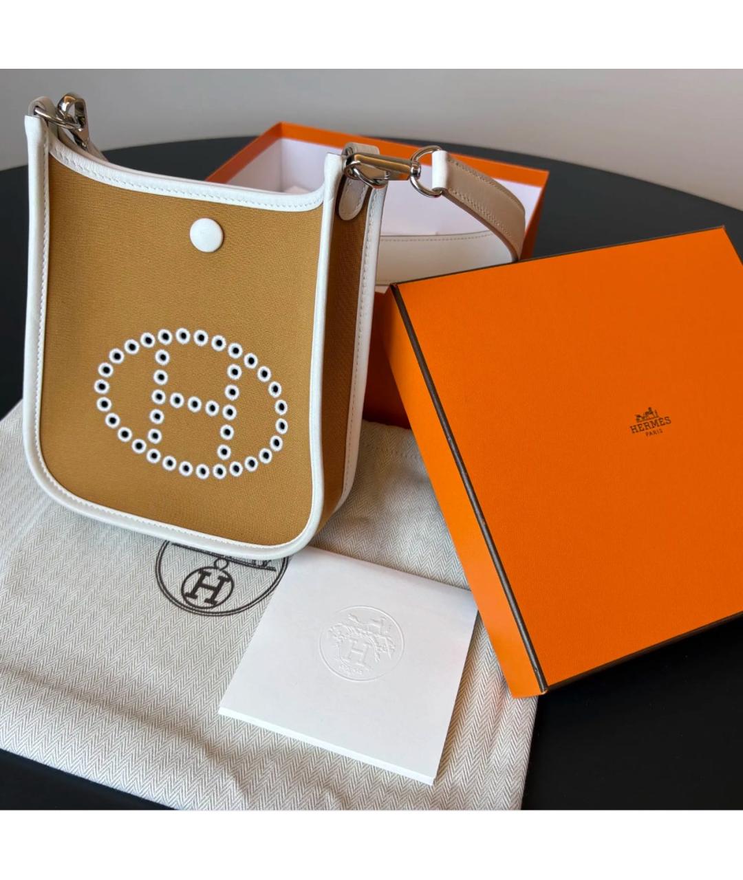 HERMES Горчичная сумка через плечо из канвы, фото 2