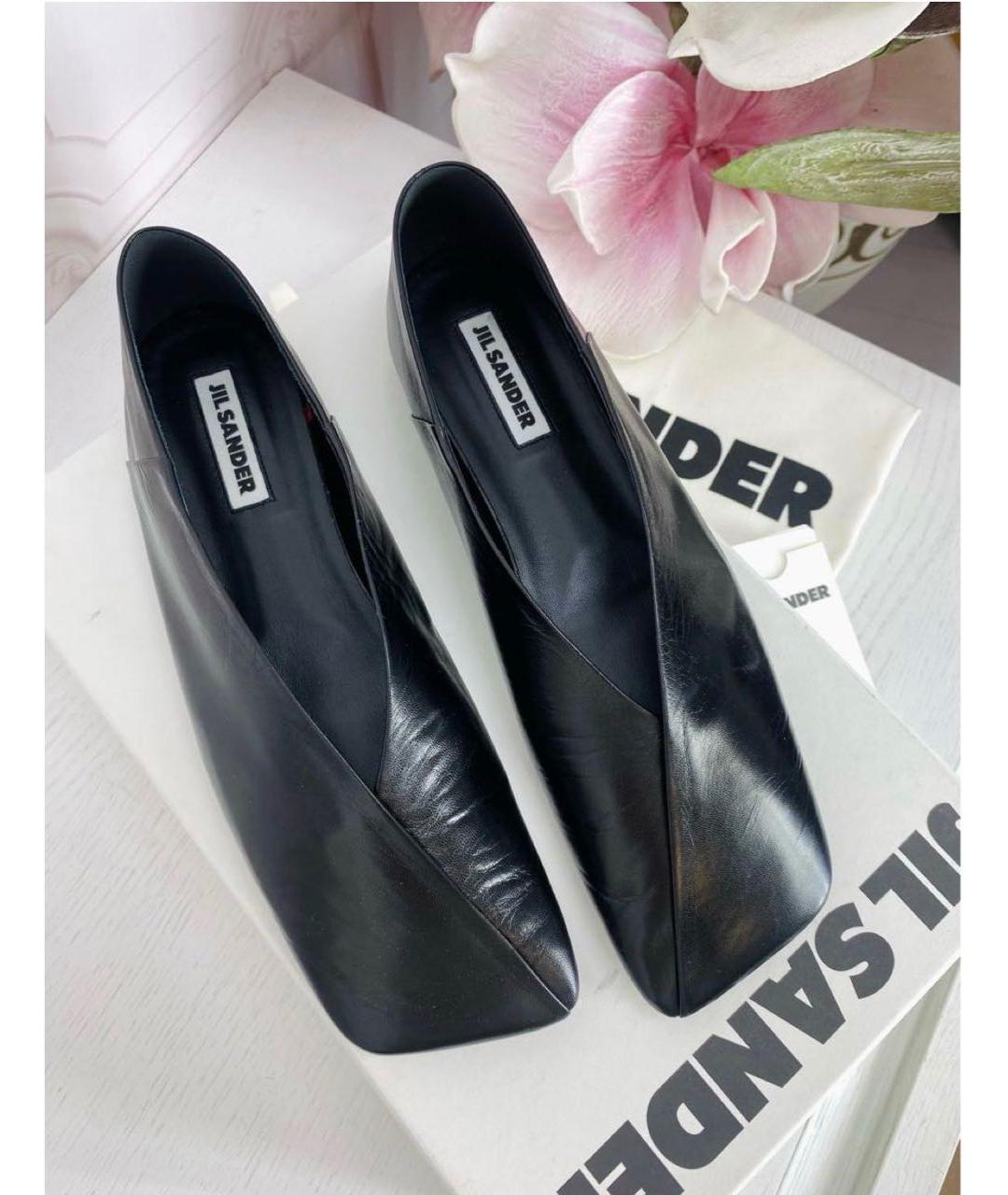 JIL SANDER Черные кожаные балетки, фото 2