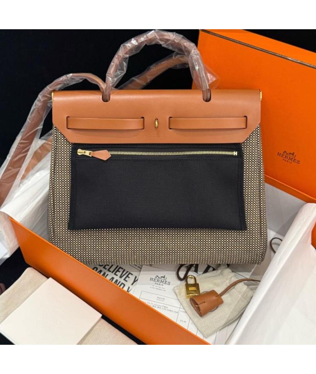 HERMES Коричневая сумка через плечо из канвы, фото 2