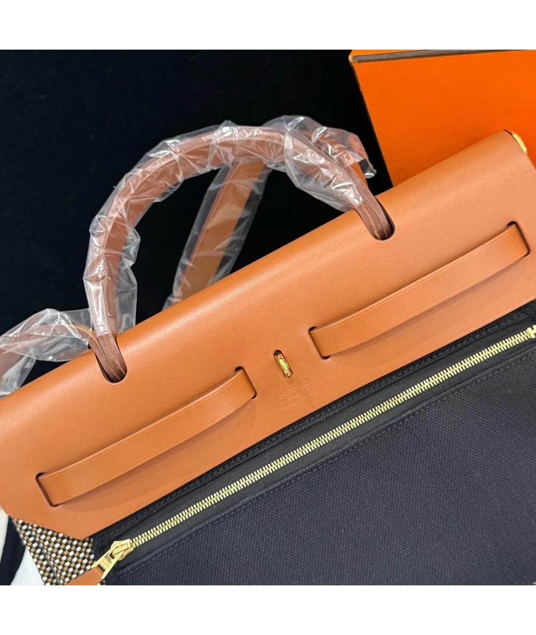 HERMES Коричневая сумка через плечо из канвы, фото 7