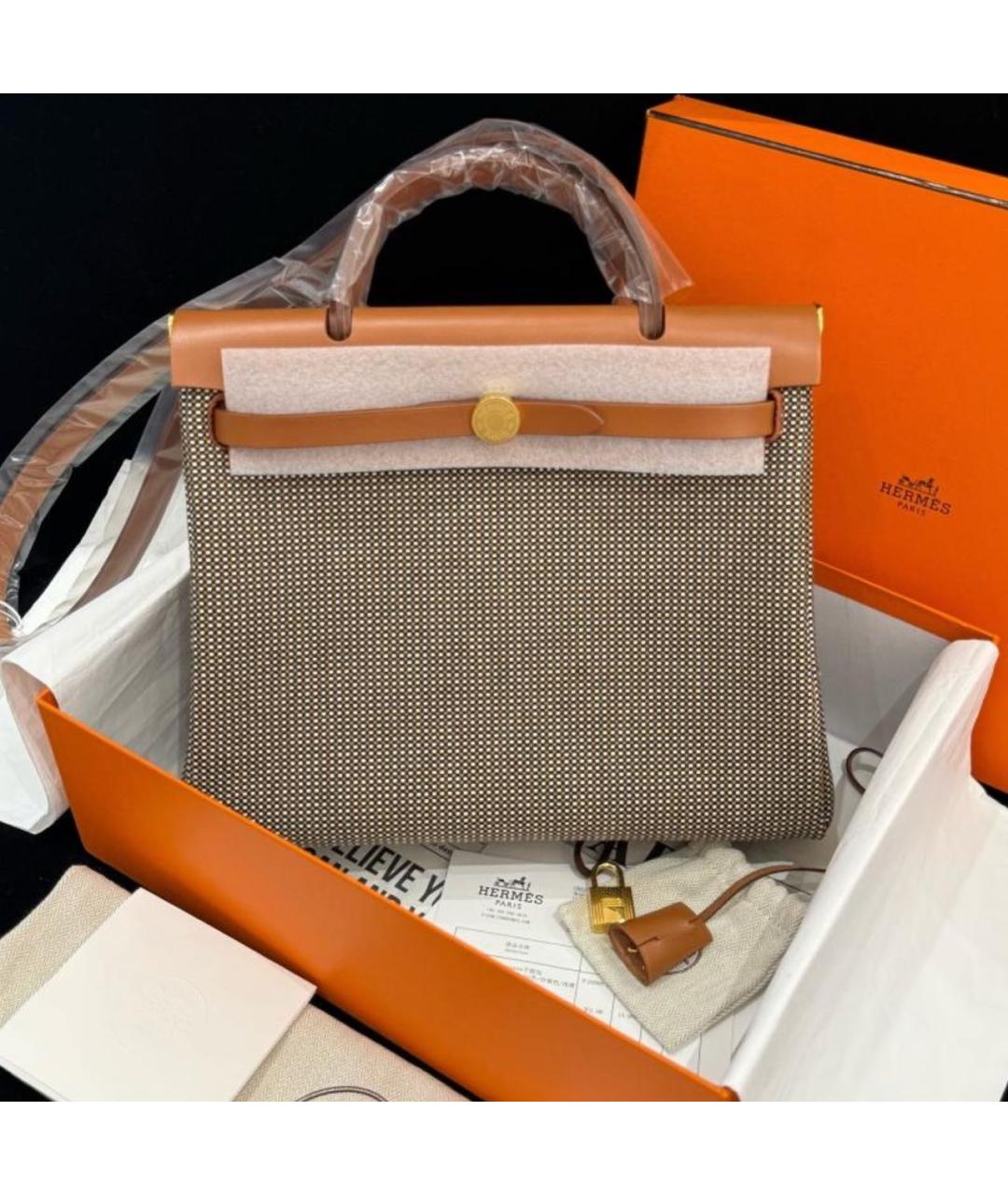HERMES Коричневая сумка через плечо из канвы, фото 8
