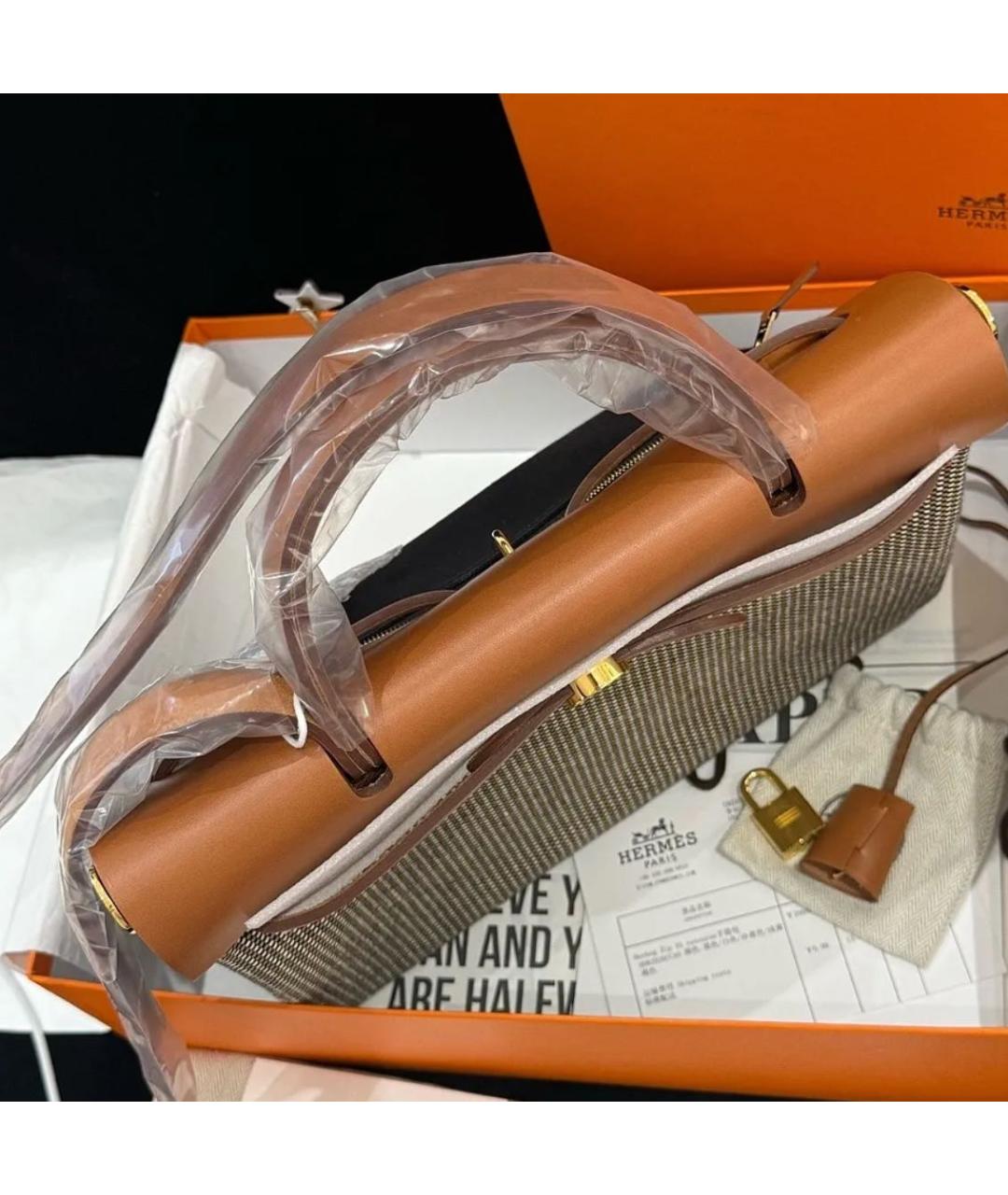 HERMES Коричневая сумка через плечо из канвы, фото 6
