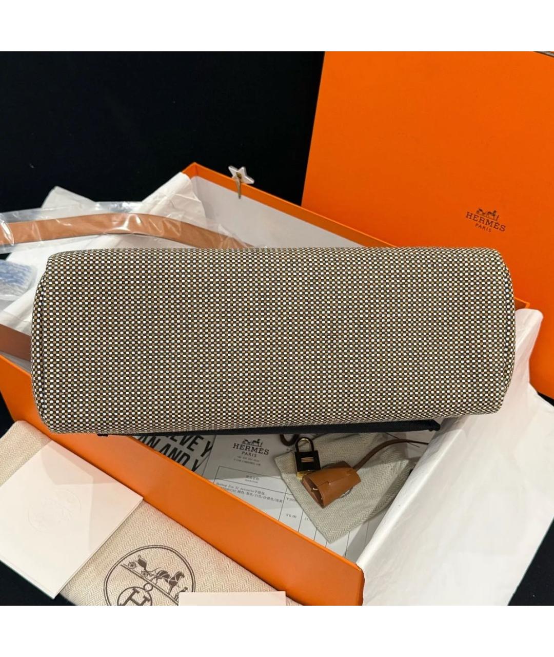 HERMES Коричневая сумка через плечо из канвы, фото 3