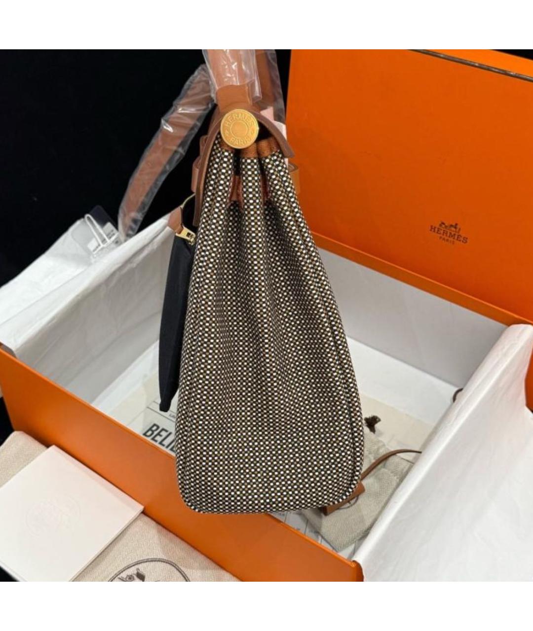 HERMES Коричневая сумка через плечо из канвы, фото 5