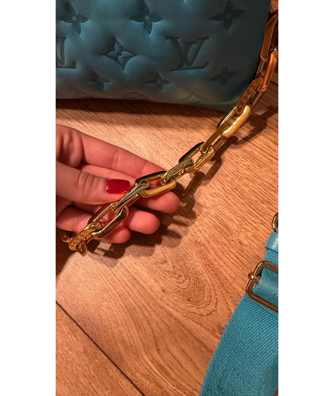 LOUIS VUITTON Голубая кожаная сумка через плечо, фото 7