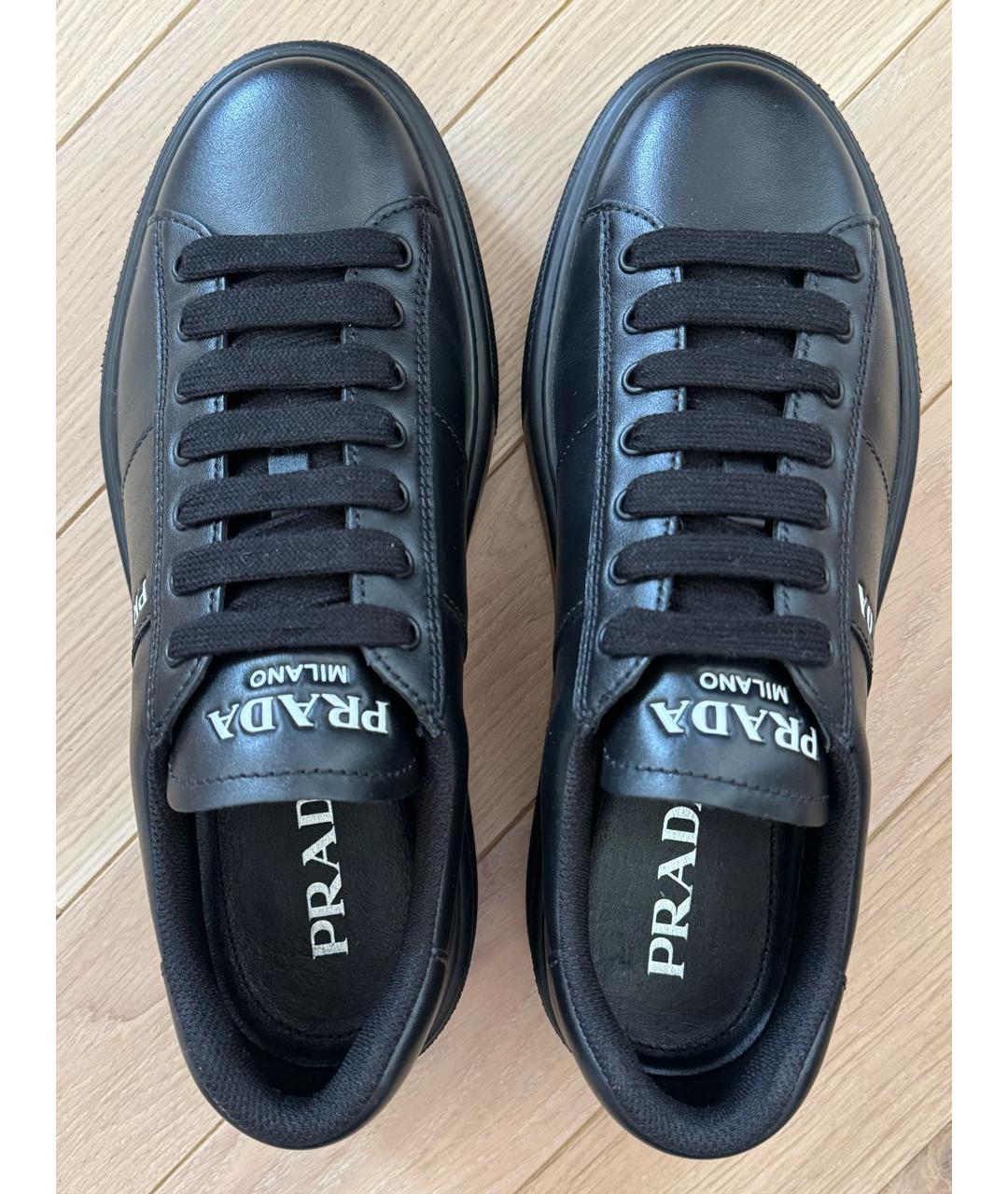 PRADA Черные кожаные низкие кроссовки / кеды, фото 3