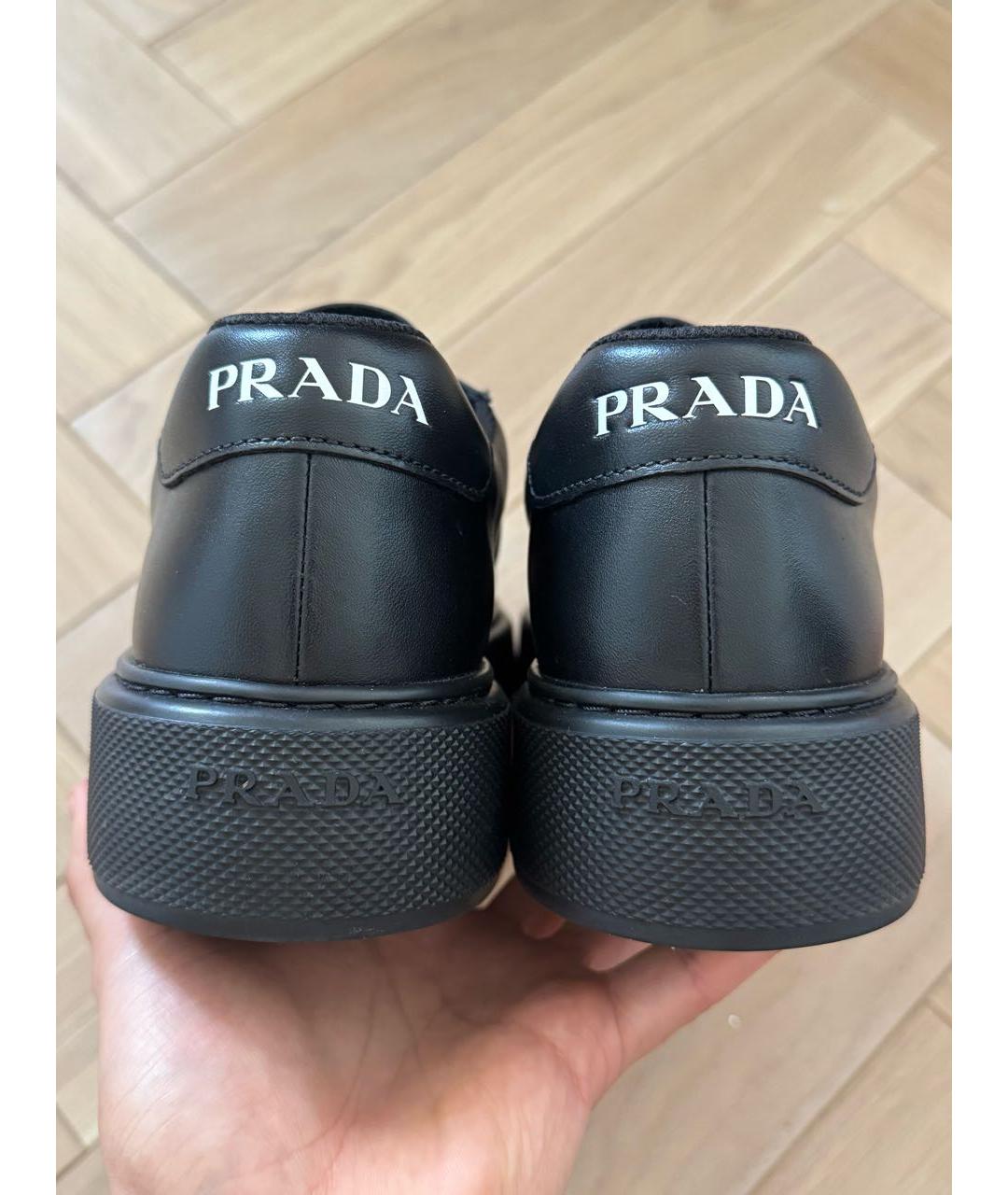 PRADA Черные кожаные низкие кроссовки / кеды, фото 4