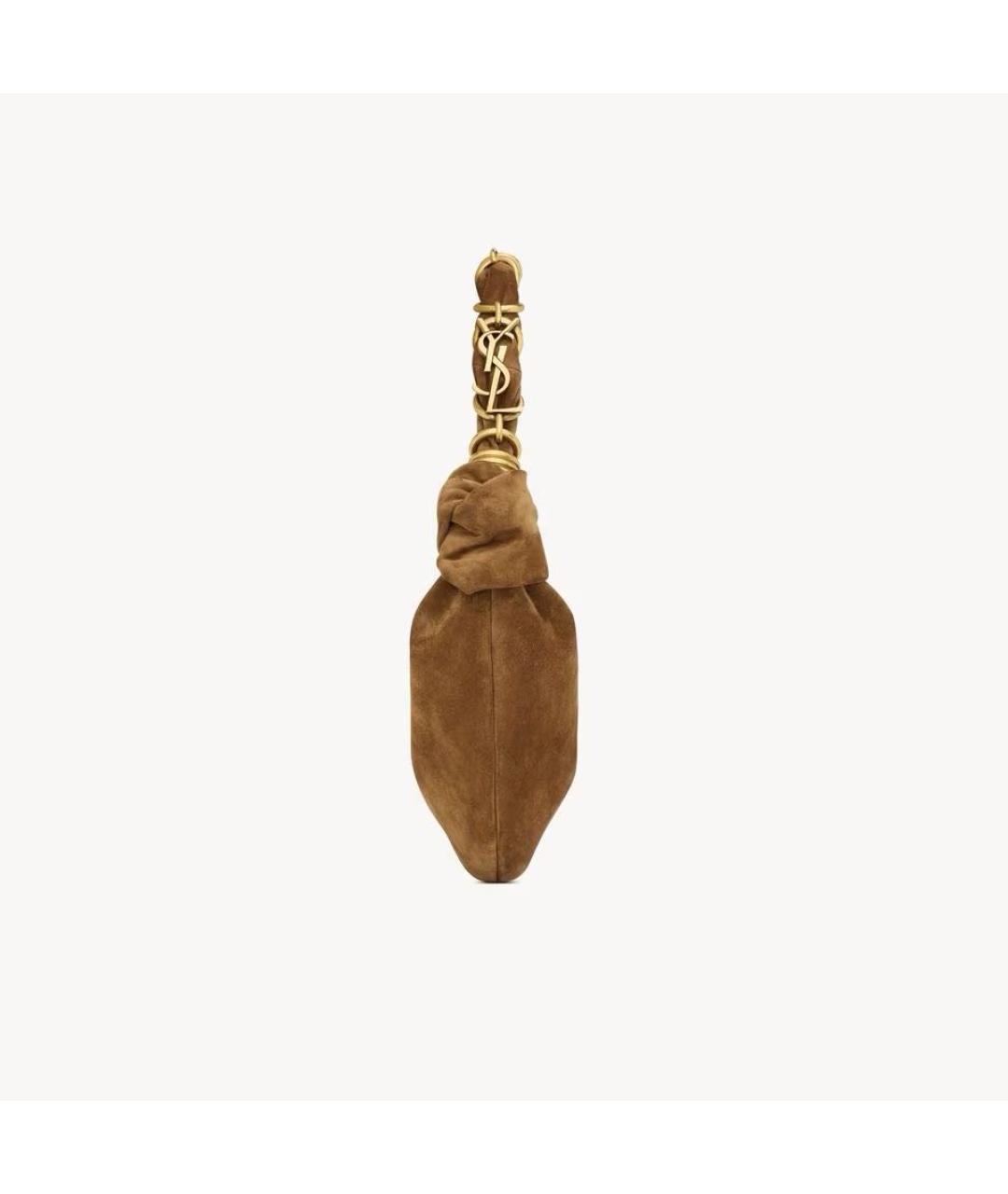 SAINT LAURENT Коричневая замшевая сумка с короткими ручками, фото 2