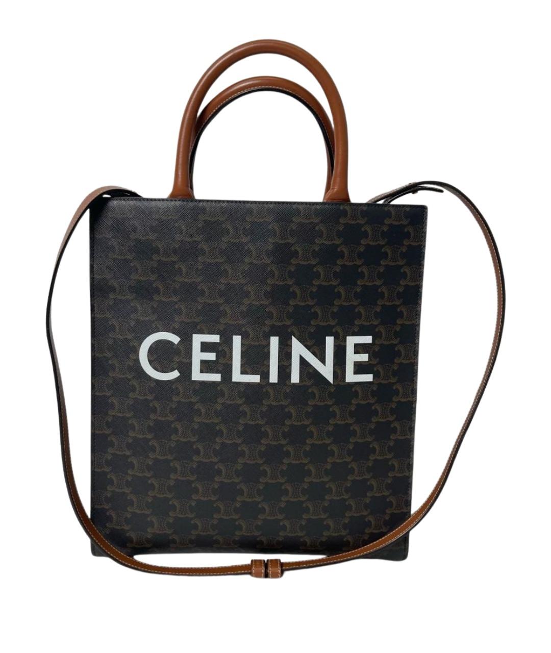 CELINE Коричневая жаккардовая сумка тоут, фото 1