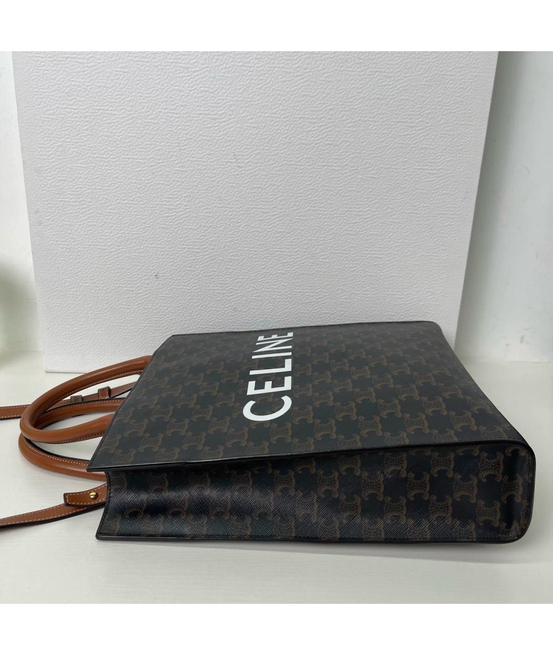 CELINE Коричневая жаккардовая сумка тоут, фото 3