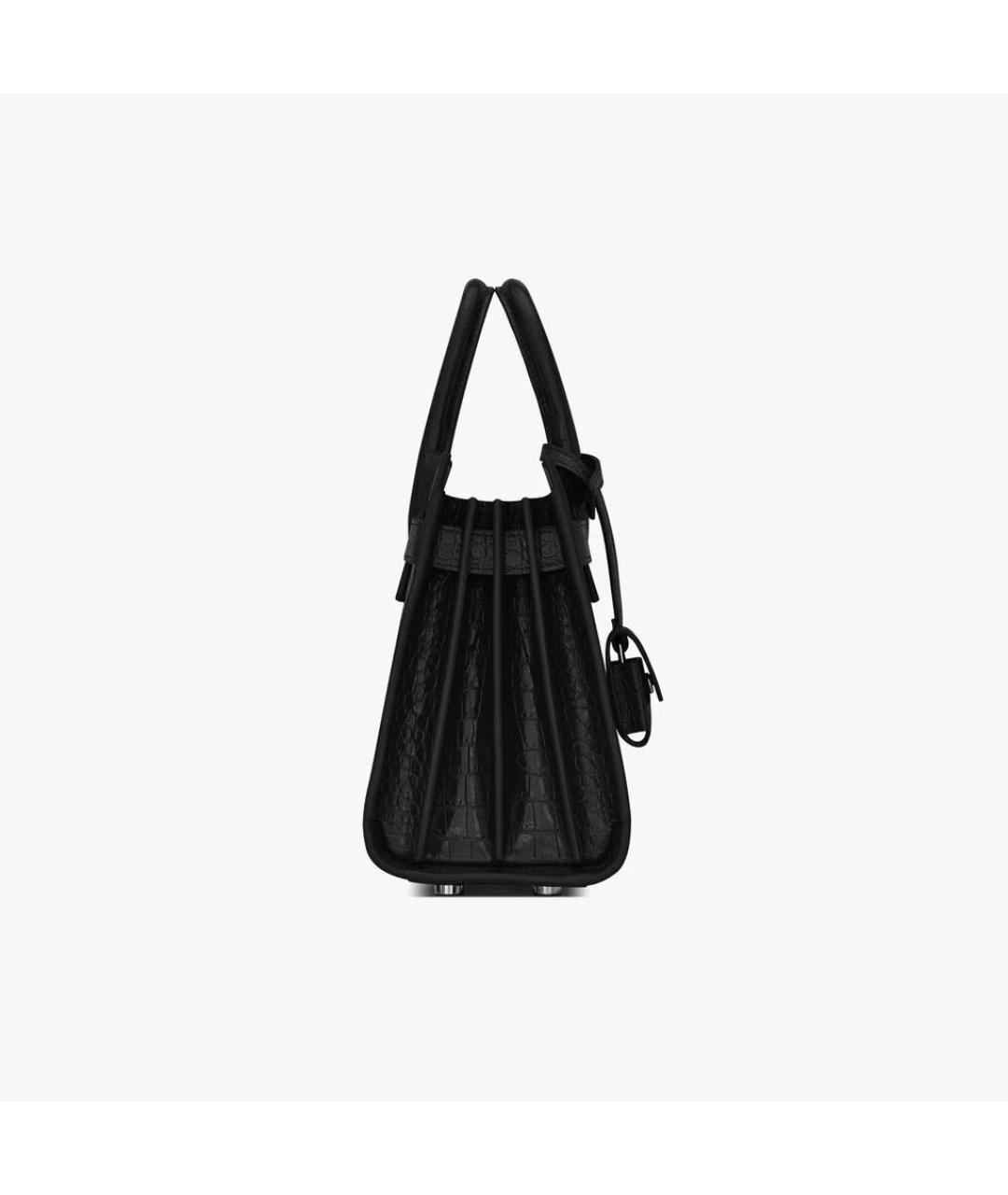 SAINT LAURENT Черная сумка с короткими ручками из кожи крокодила, фото 4