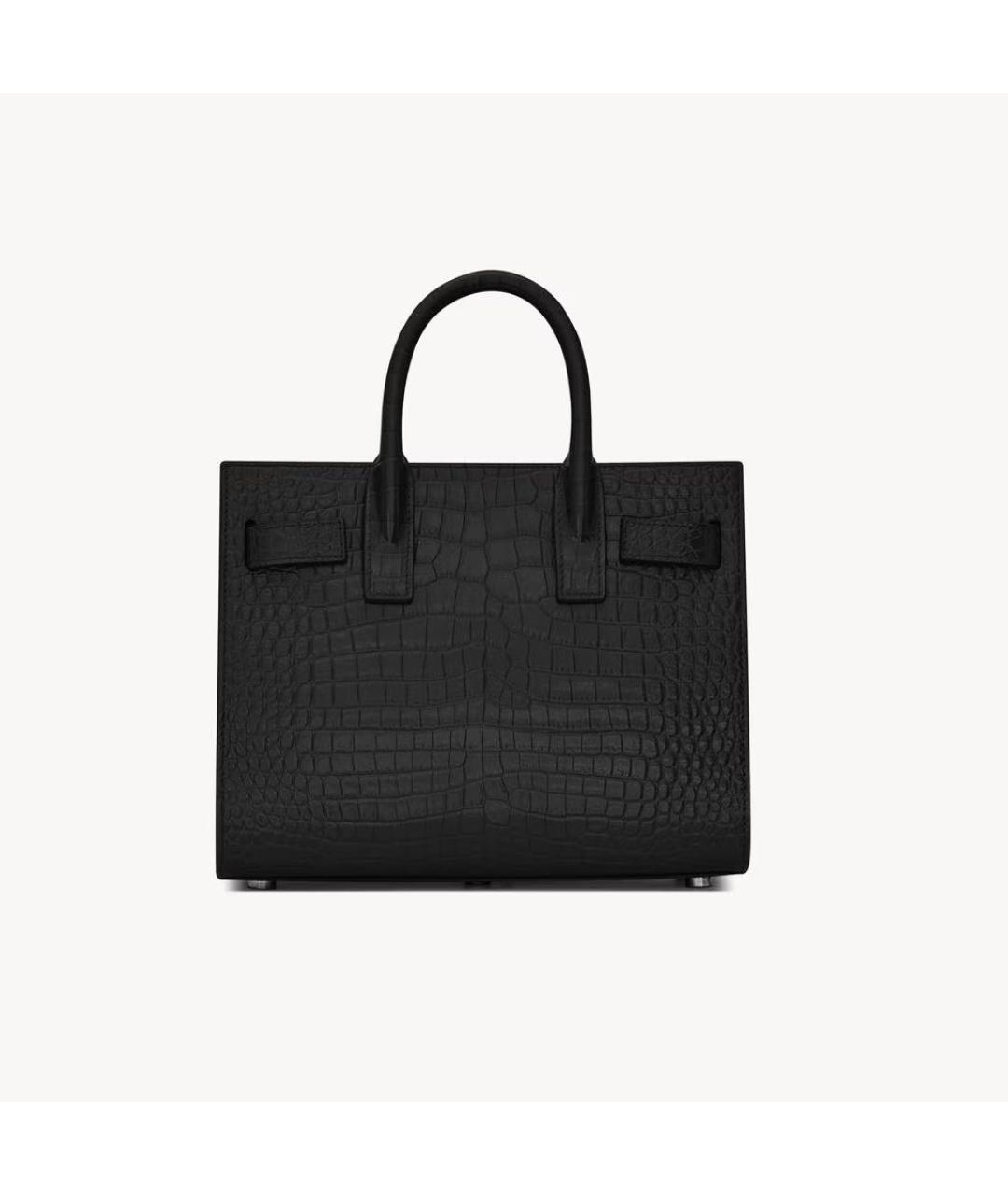 SAINT LAURENT Черная сумка с короткими ручками из кожи крокодила, фото 3