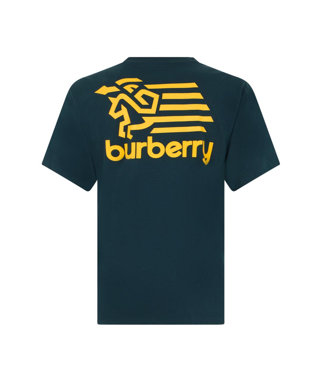 BURBERRY Темно-синяя хлопковая футболка, фото 2